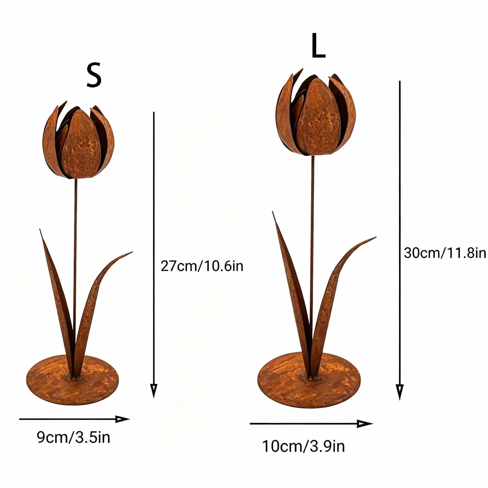 PANGBOER Retros Styles - Tulipanes de metal oxidado para patio, resistente a la intemperie, estaca decorativa a prueba de óxido, escultura de hierro