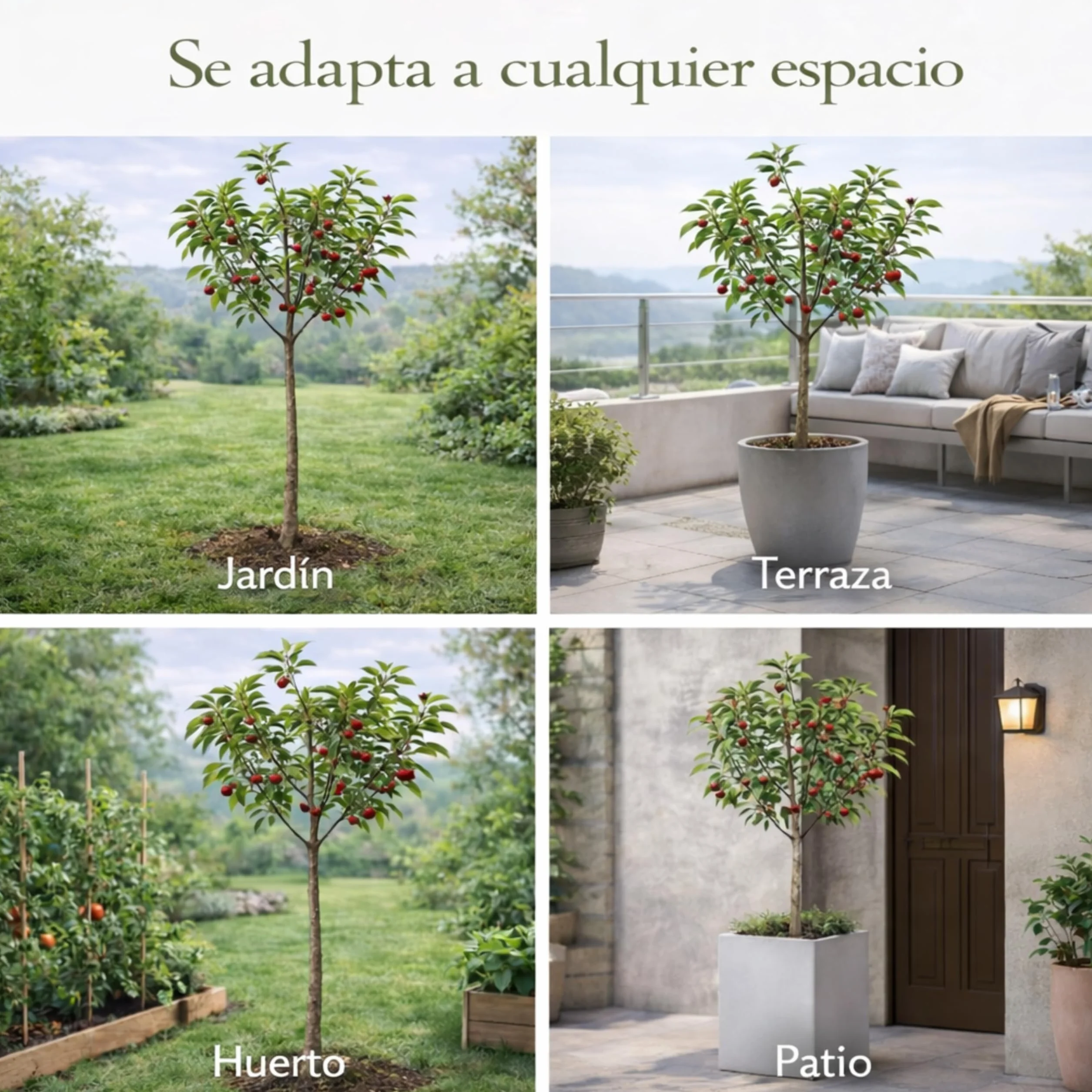Cerezo Lapins Autofértil en Maceta, 140 cm de altura, Árbol Frutal Exterior con Cerezas Dulces Planta Natural para Jardín Terraza Huerto Floración Primavera Fácil Cultivo. Cerezo