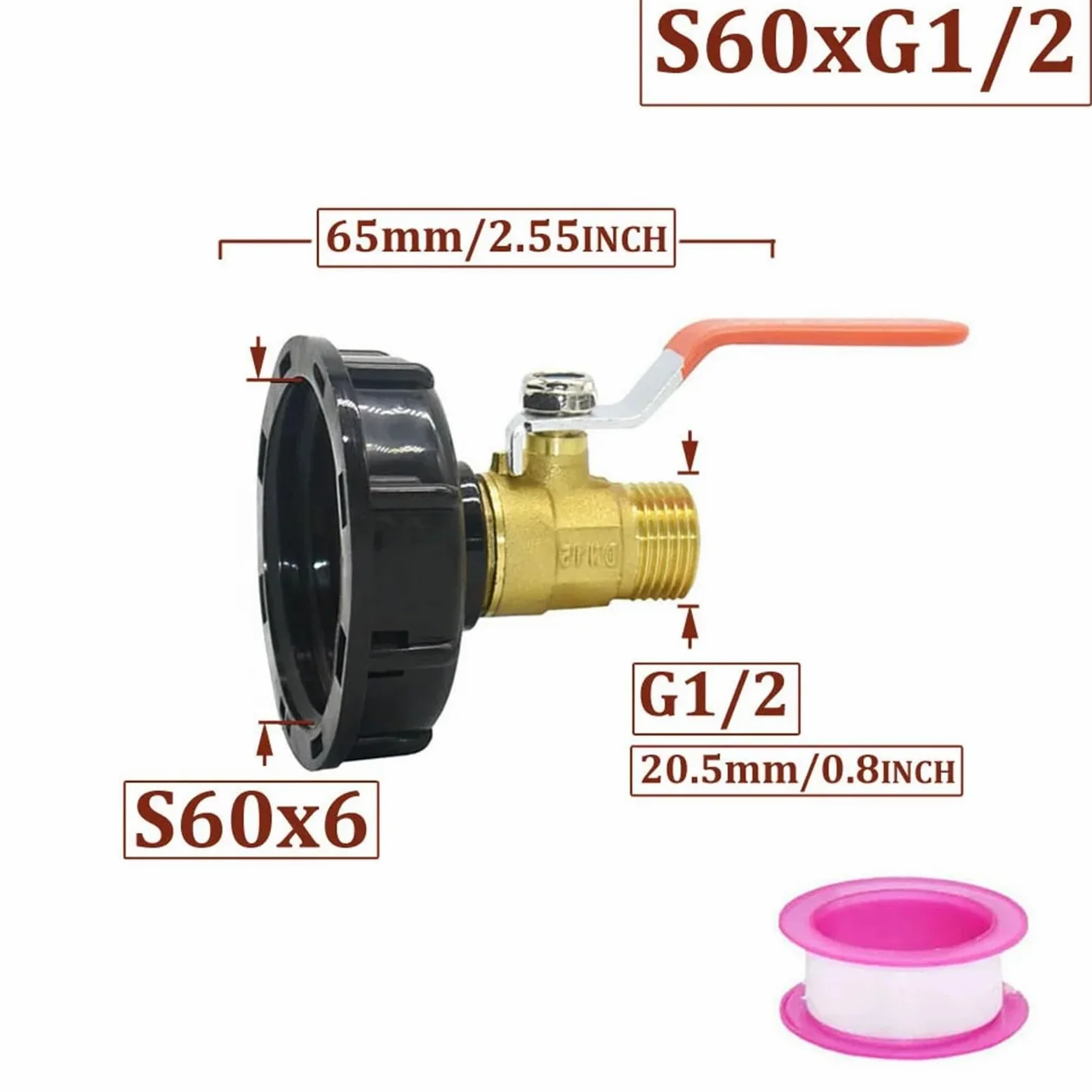 IBC - Adaptador de grifo de tanque S60 x 1/2 3/4 de 1 pulgada, conector de rosca de latón para manguera de jardín, accesorio de válvula rápida (A)