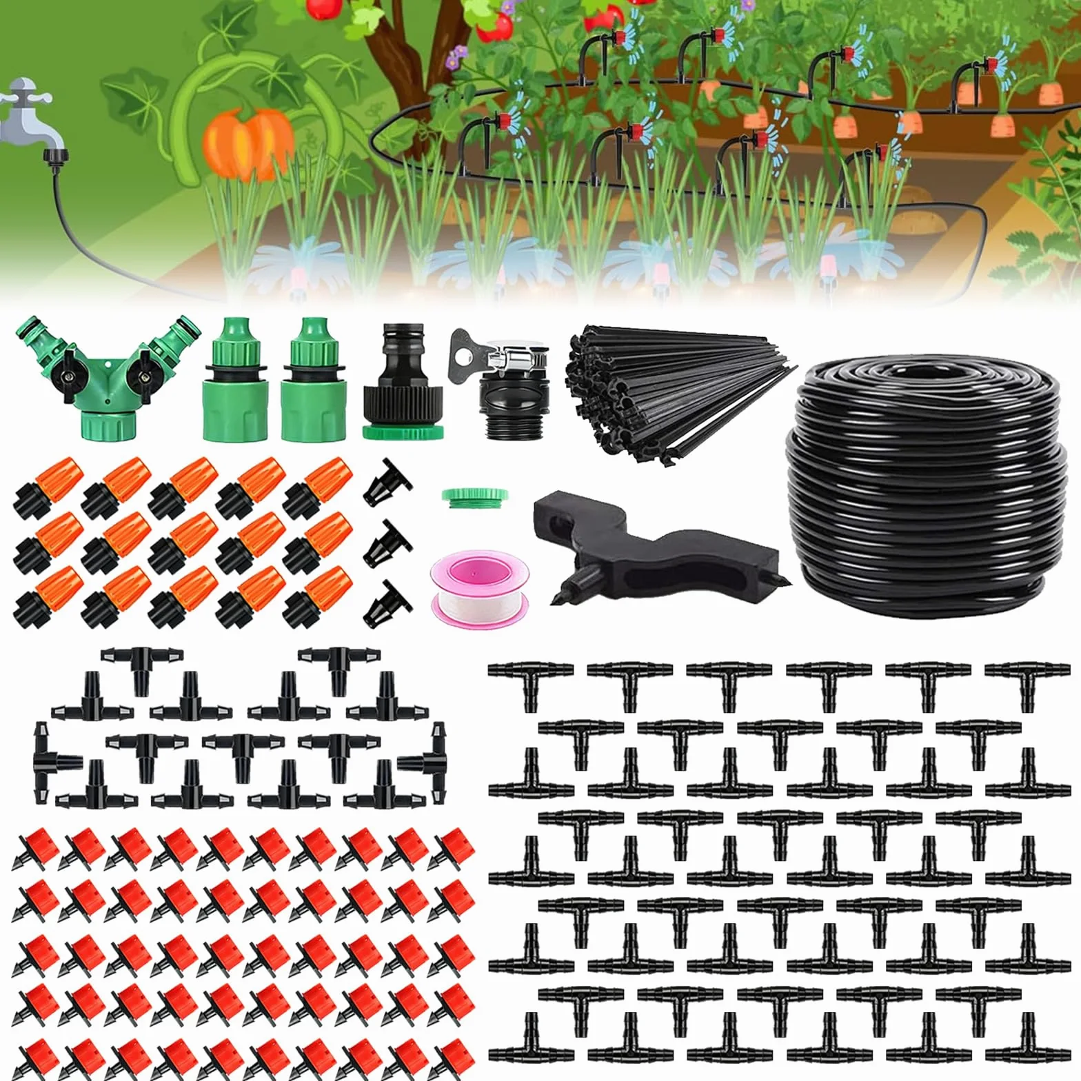 Kit de riego por goteo PVC ABS | Sistema de riego por goteo de 100-164 pies for plantas de jardín, invernadero y césped(164FT)