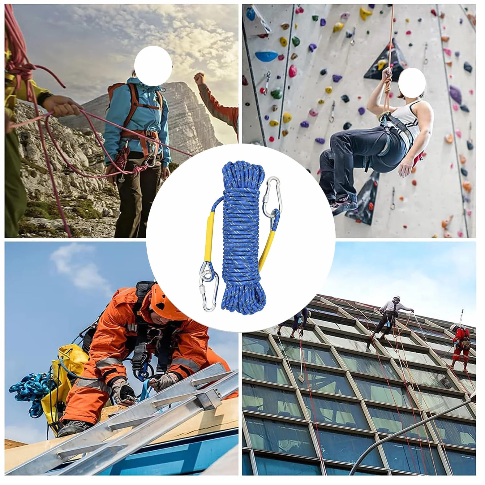 Cuerda de Escalada 10m 8mm Estática con 2 Mosquetones para Seguridad, Alpinismo y Camping