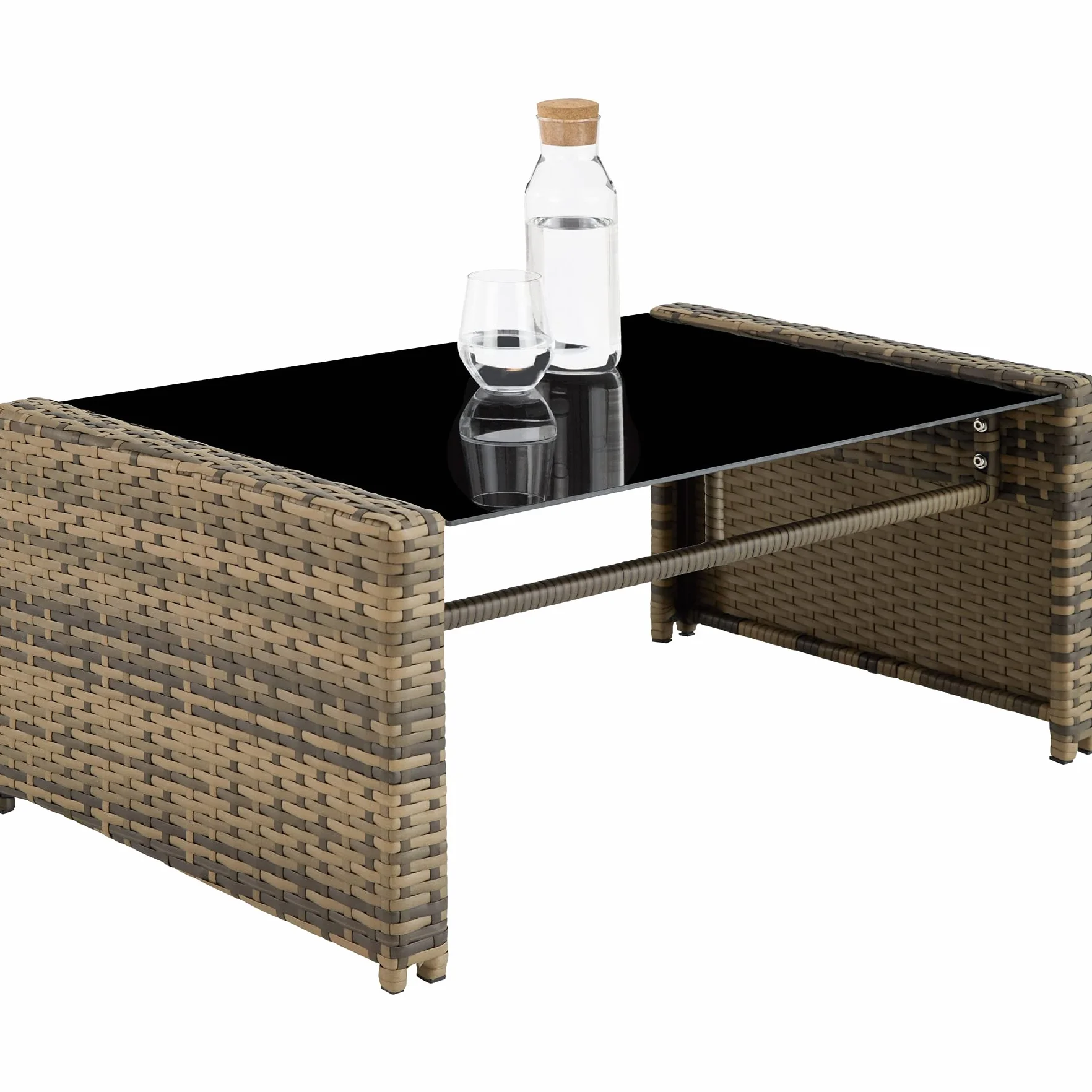 tectake® Conjunto Jardín de Ratán y Acero, Muebles Jardín Exterior, 2 Sillones 1 Sofá 1 Mesa con Cristal, Conjunto Terraza Resistente a Intemperie, con Cojines, Fundas Extraíbles - natural/gris oscuro