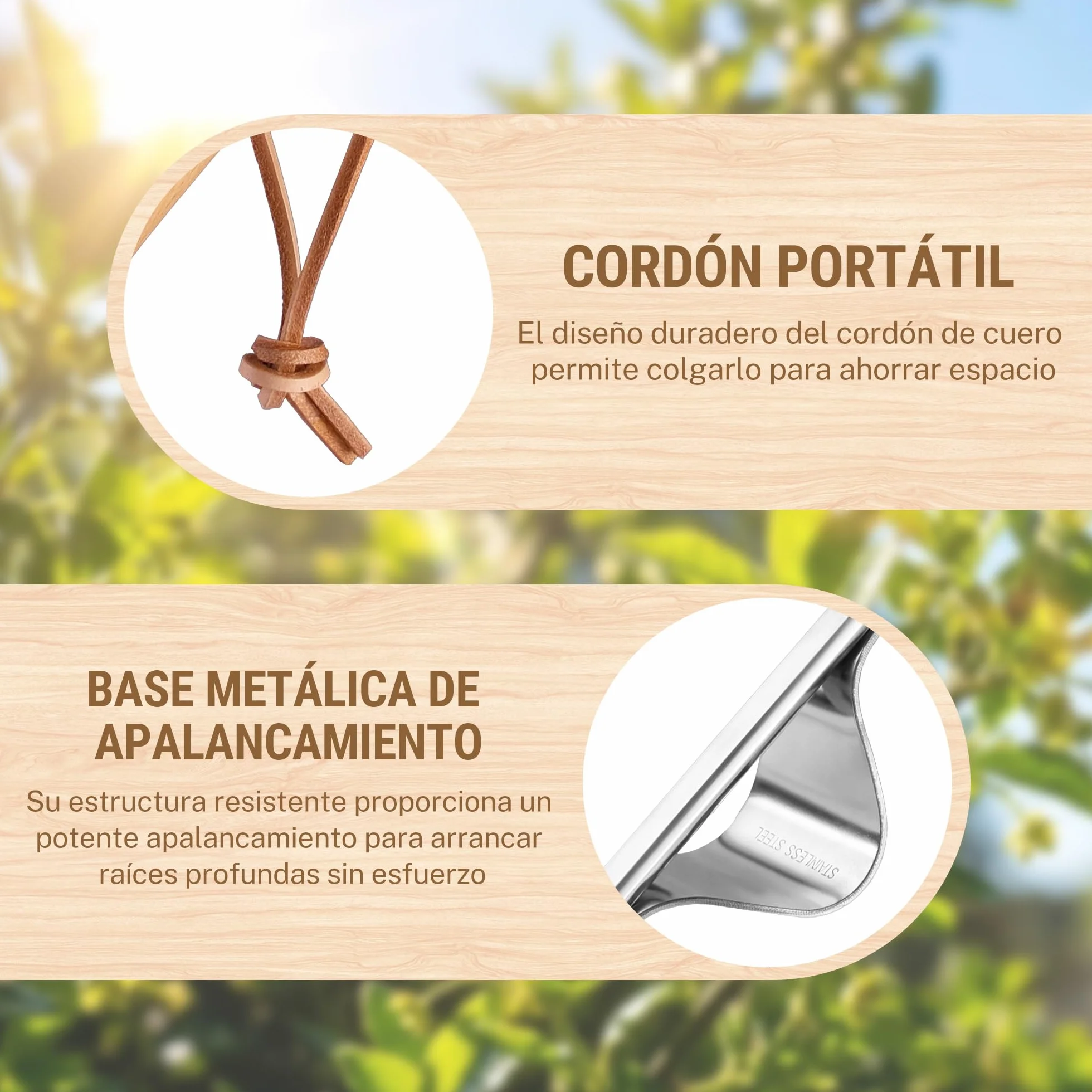 WORKPRO Desherbador Manual de Acero Inoxidable, Extractor de Malas Hierbas con Mango de Madera Ergonómico, Herramienta Quitahierbas para Jardín, para Quitar Dientes de León, Cardos y Otras Malezas