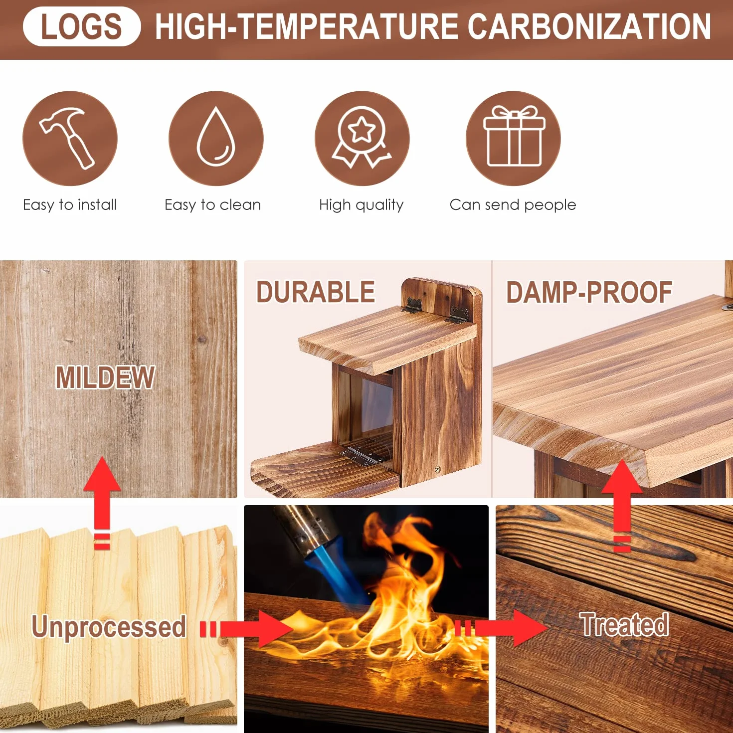 MIXXIDEA Caja de alimentación de ardillas de madera, resistente casa de alimentación de ardillas con grosor de madera de 1,5 cm, no requiere montaje, para patio trasero y jardín exterior (1 unidad)