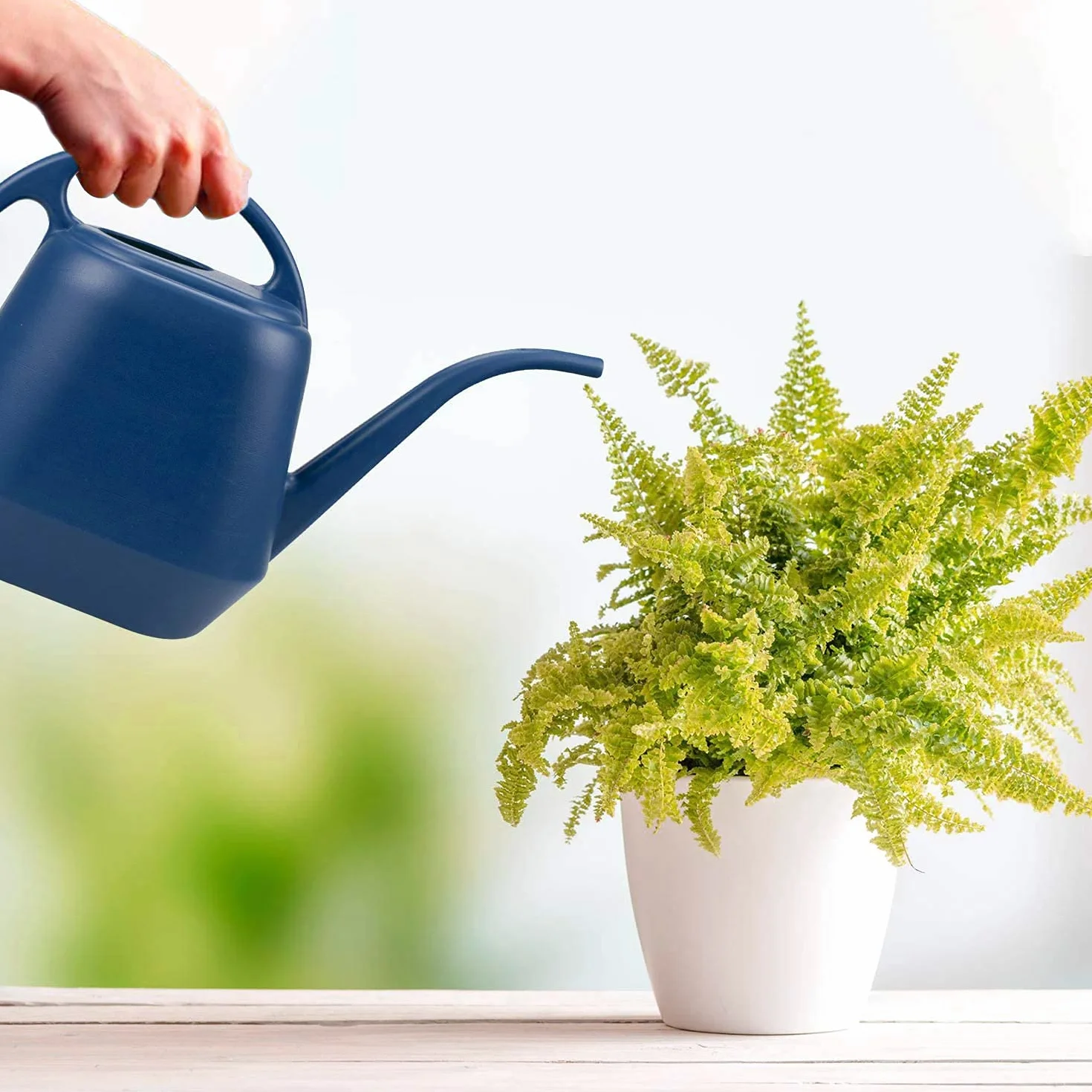 Fasmov 4 litros Regadera de Plástico con Mango Pico Largo para Jardín Interior y Exterior, Azul