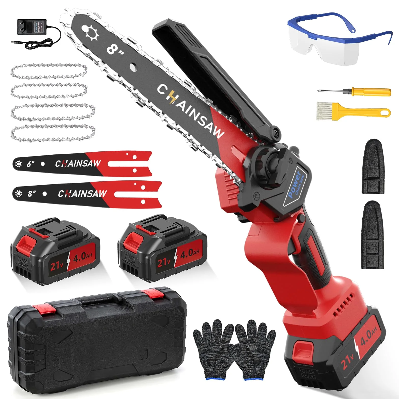 Motosierra Eléctrica 6 y 8 Pulgadas, 8000mAh, 1300W Motor Sin Escobillas, Compatible con Makita