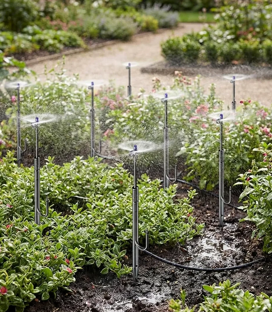 Suinga Microaspersor de Riego Circular 360º Ajustable con Estaca y Microtubo 31 cm | Pack 10 Aspersores de Riego para Jardin | Aspersor de Riego para Plantas y Arriates