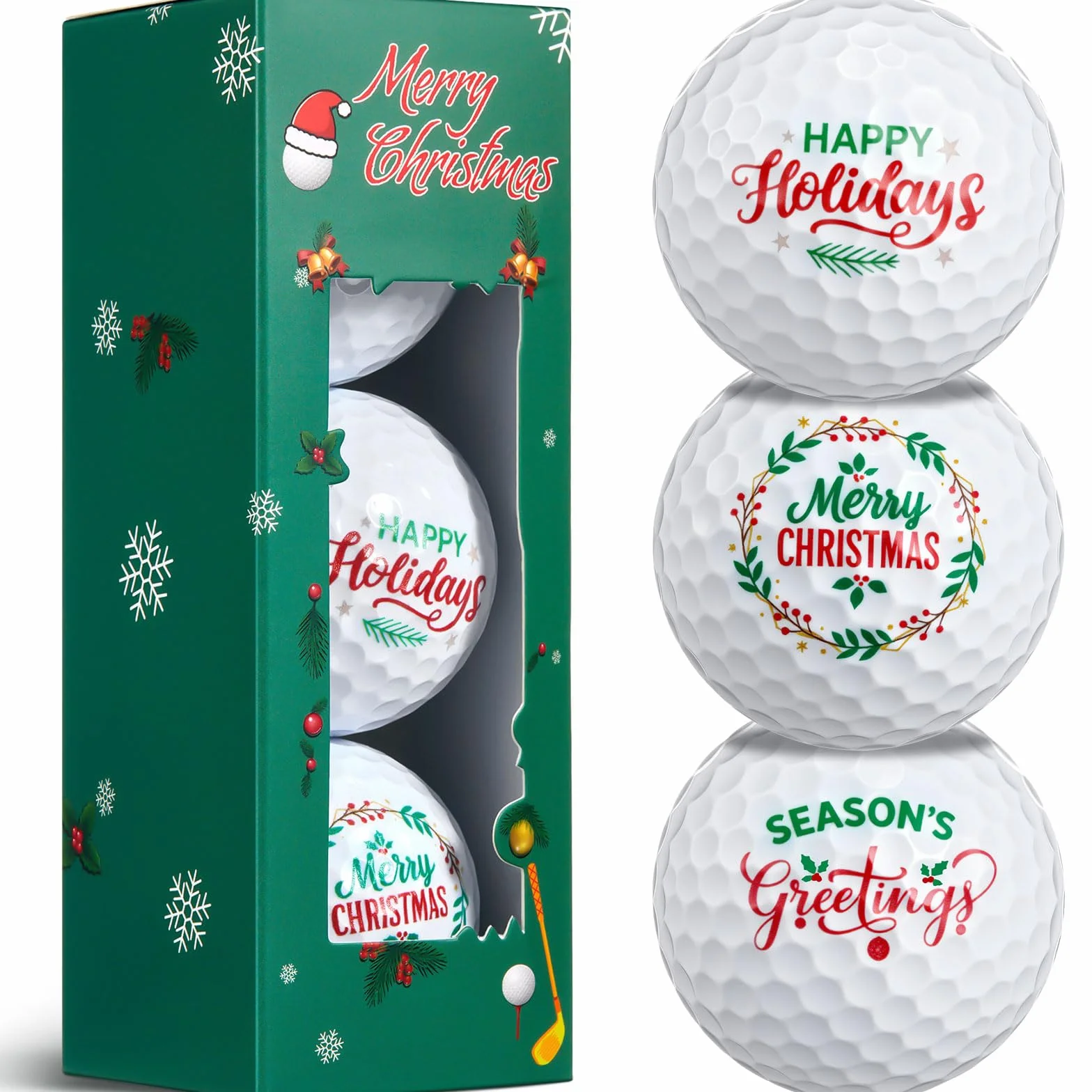 BBTO Juego de 3 Pelotas de Golf Navideñas con Caja Regalo