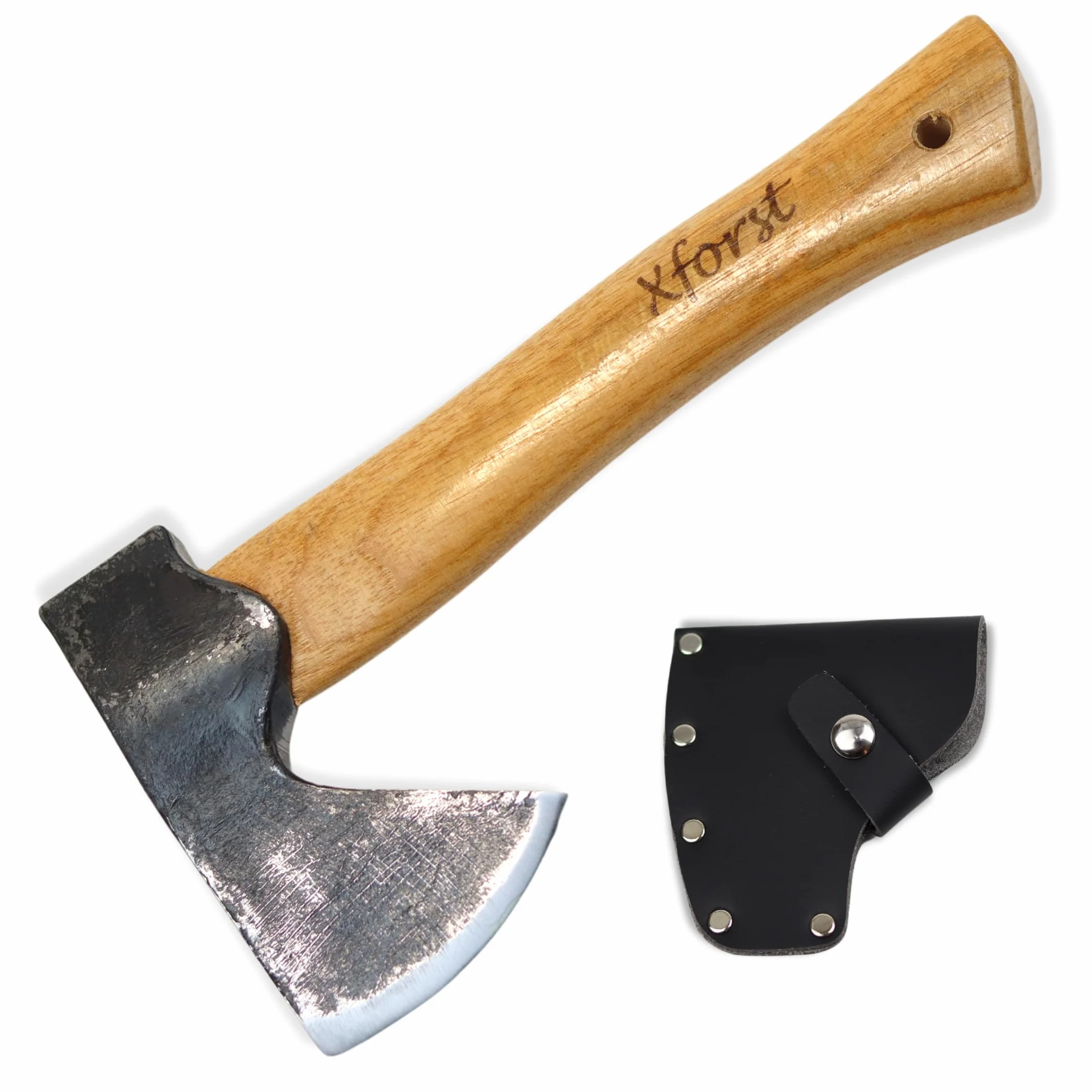Xforst Hacha vikinga AG1Black, mango de nogal + protecciónde corte auténtica