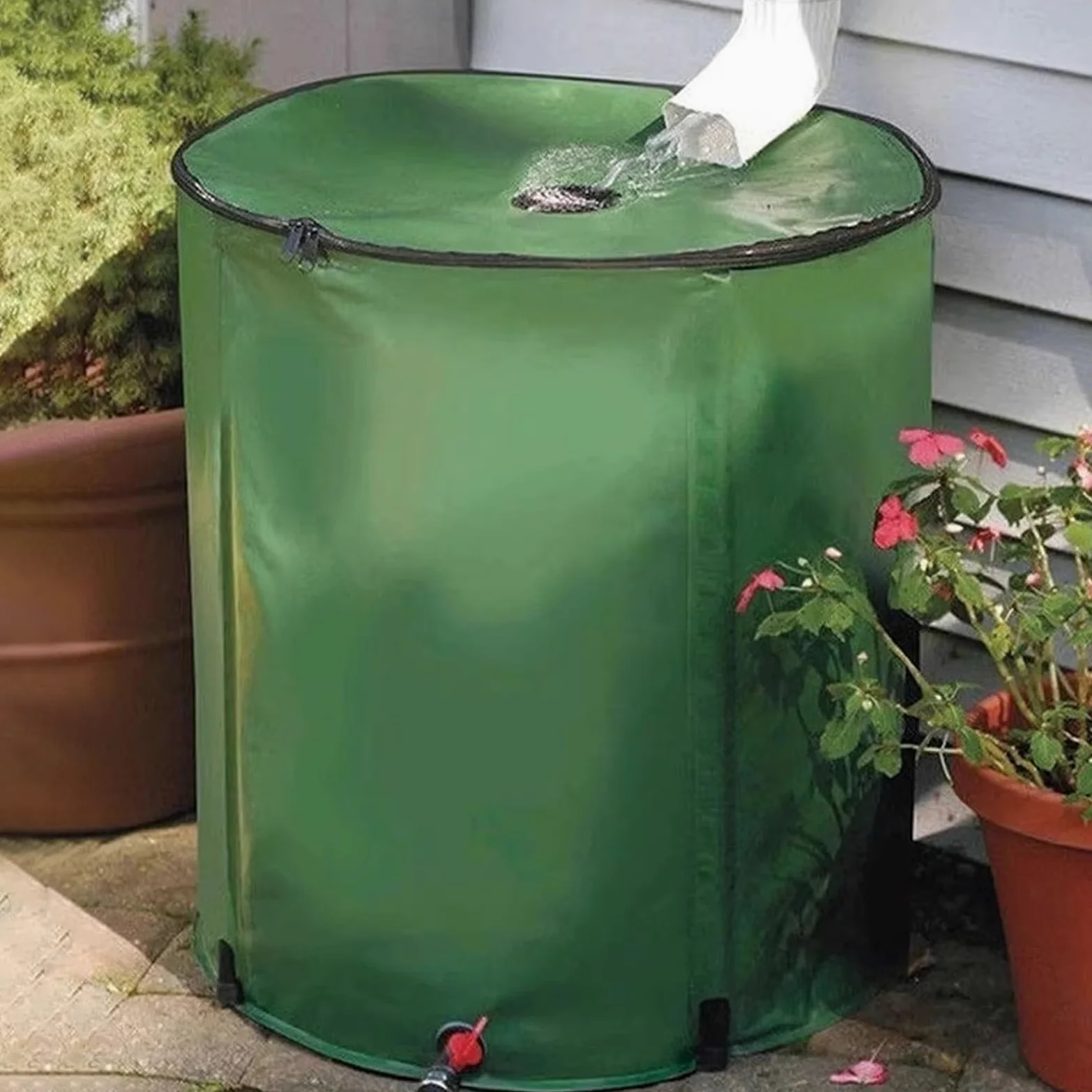 Depósito de recolección de agua de lluvia de 50 litros con grifo, depósito de agua portátil y botella de agua Reu para uso en exteriores