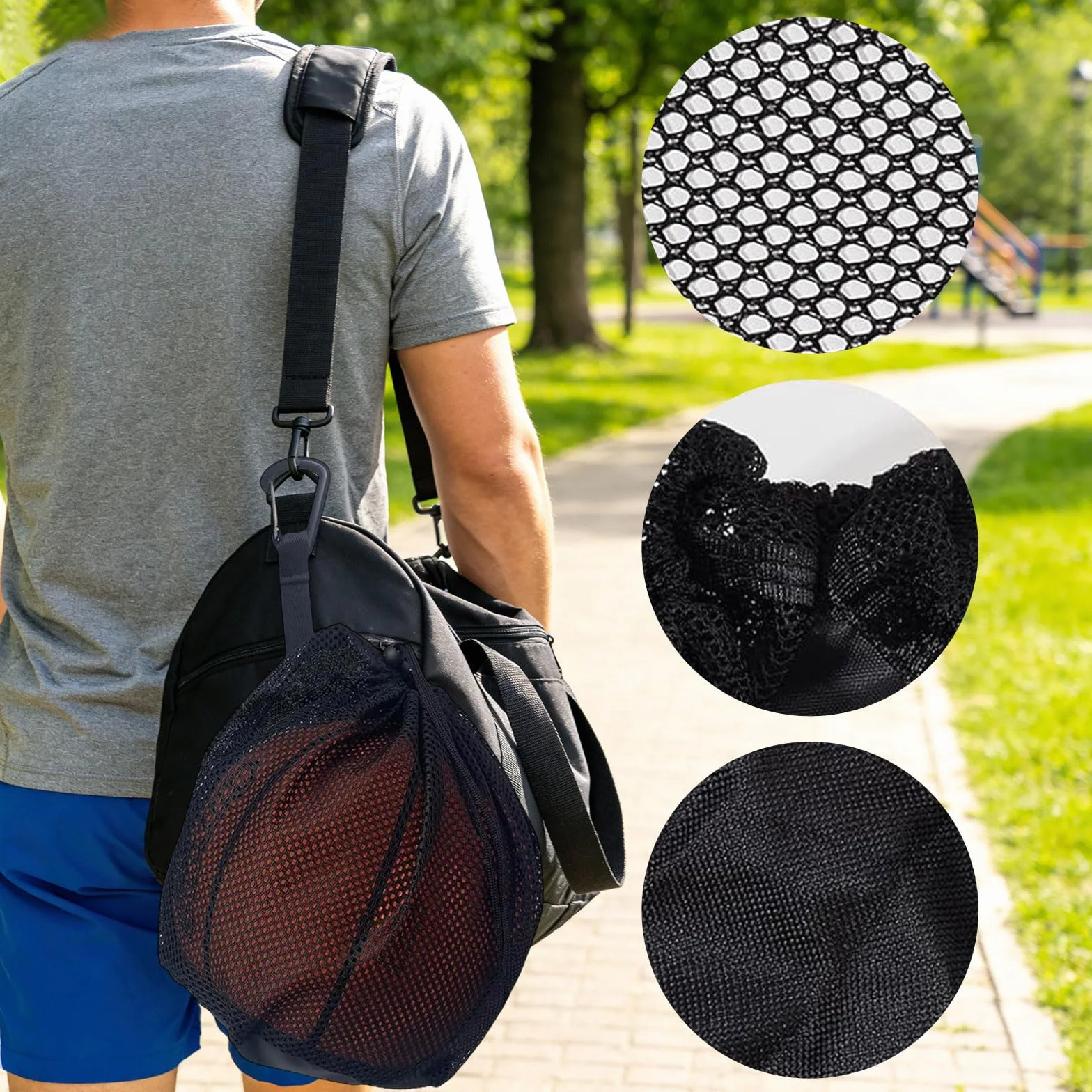 Bolsa de Malla Transpirable para Balones, 1 Balón con Cremallera, Negra