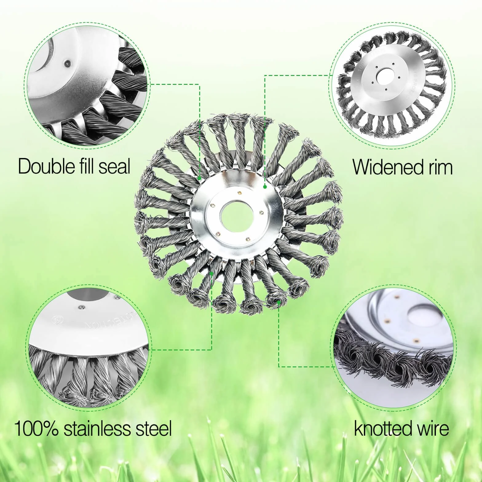 Cepillo de Malezas Redondo con 4 Accesorios, Adecuado para Jardines y Espacios Verdes (6 Pulgadas)