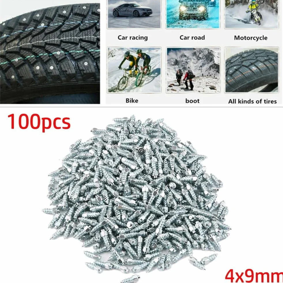 Besttoolifes Tornillos de rosca 9 mm, picos de hielo de acero para coches, camiones, cuatrimotos, tracción antideslizante invierno