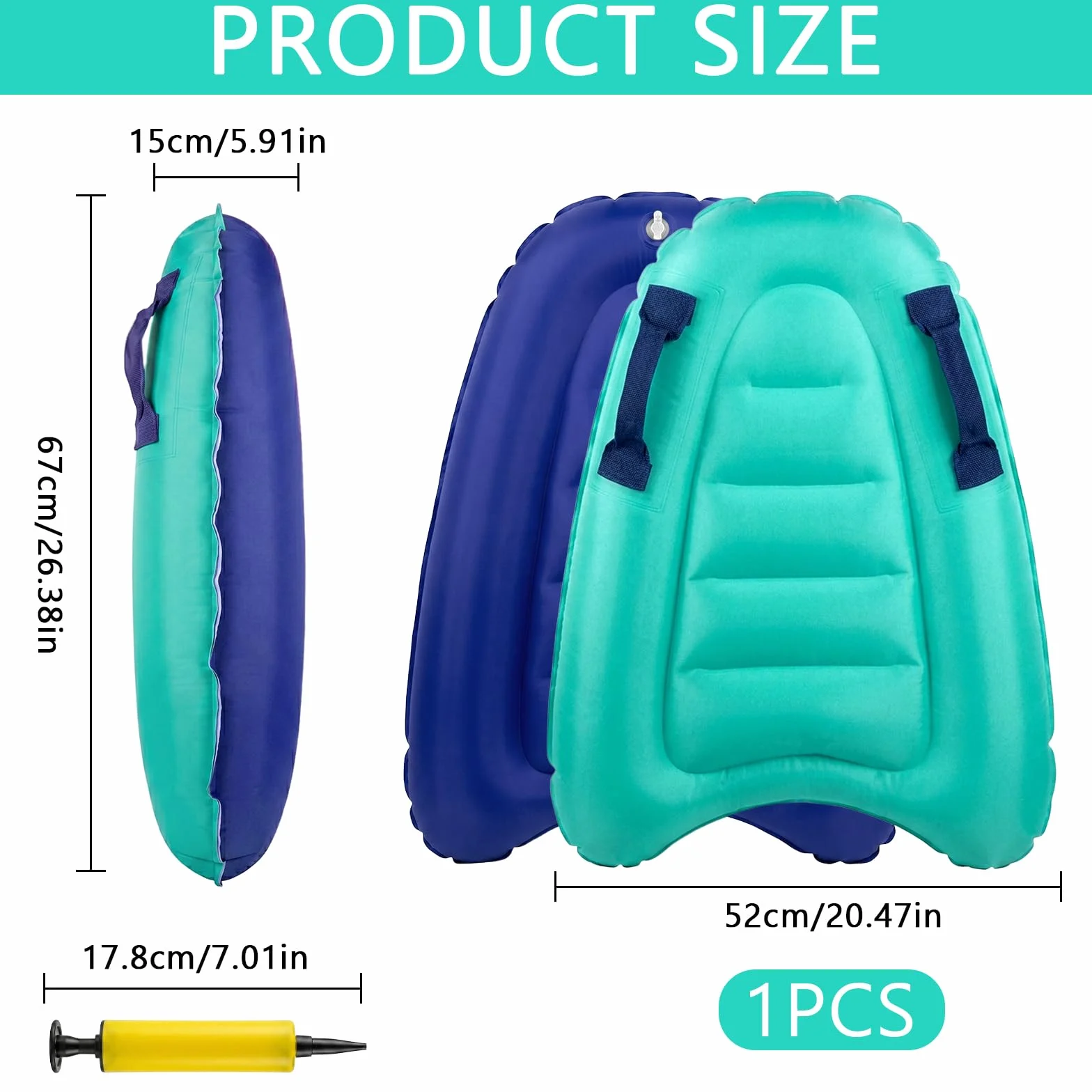 Tabla de Bodyboard Flotante 67x52cm con Asas Ligera Plegable Surf Playa Deportes Acuáticos