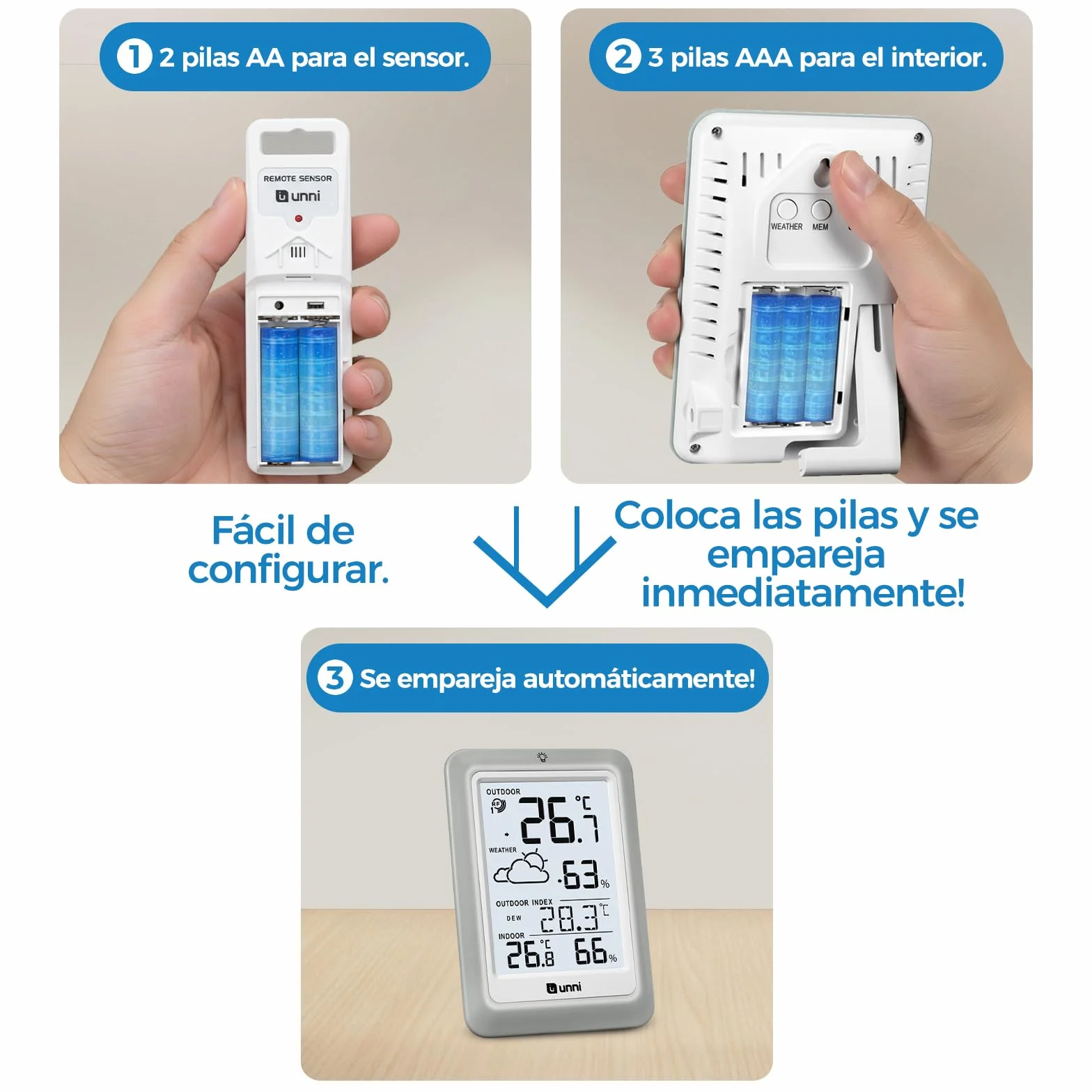 Termómetro inalámbrico para interiores y exteriores funciona con baterías, Sensor remoto de 100 m de alcance y pantalla con retroiluminación