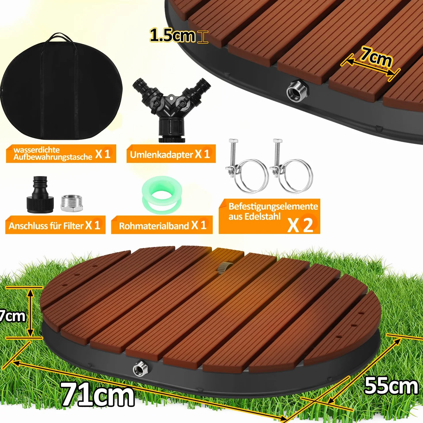 Ducha de suelo de jardín con rueda de pie y boquillas de cobre, ducha de piscina de hasta 4 m de altura de fuente, ducha exterior de aluminio, antideslizante, resistente a la intemperie