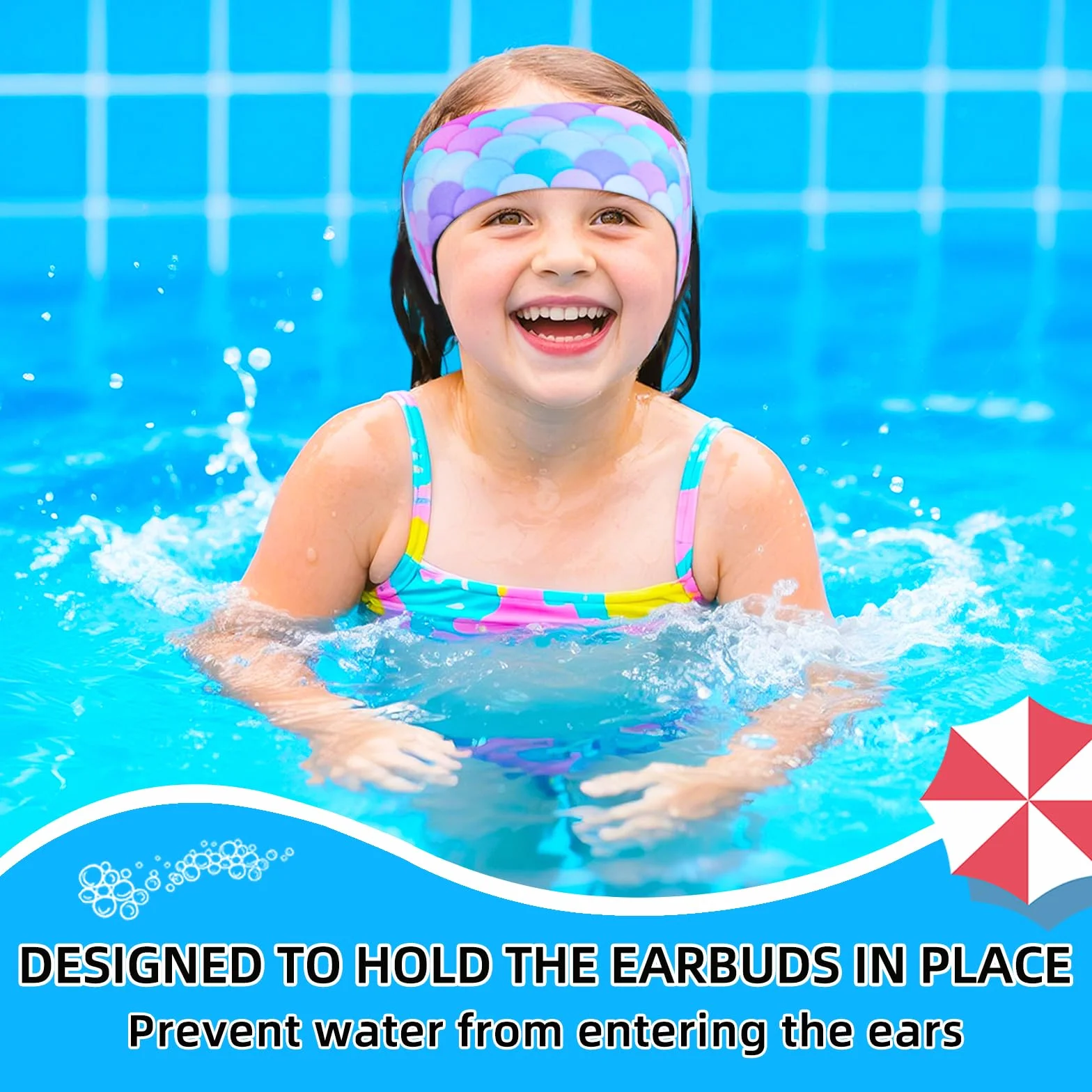 Diadema de Natación Impermeable Ajustable para Niños 2 PCS - Cinta para Nadar Surfear Ducharse