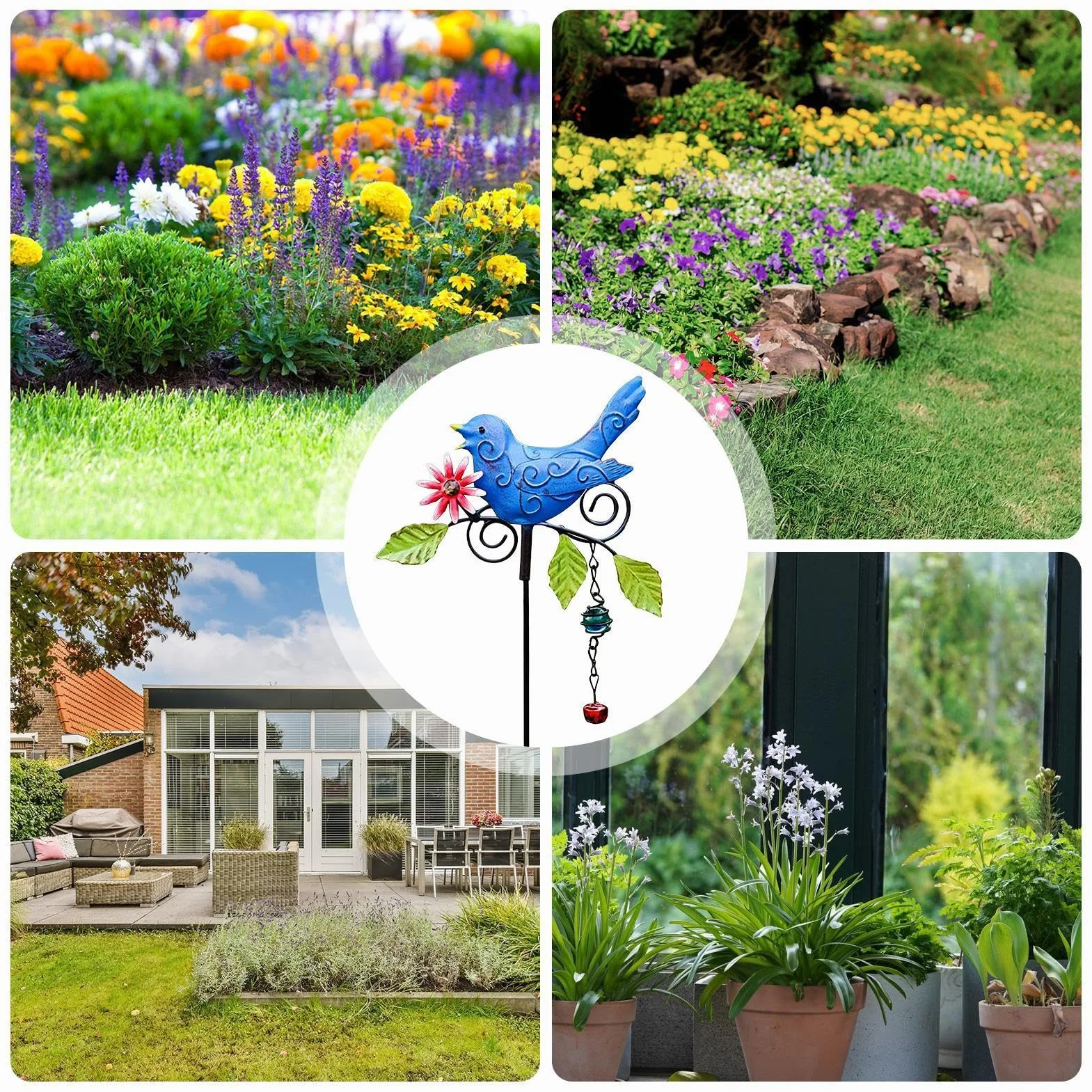 Estaca de metal para jardín, forma de pájaro, letrero artístico de metal para patio, césped, flores, maceta, balcón, interior, exterior, granja, primavera, naturaleza