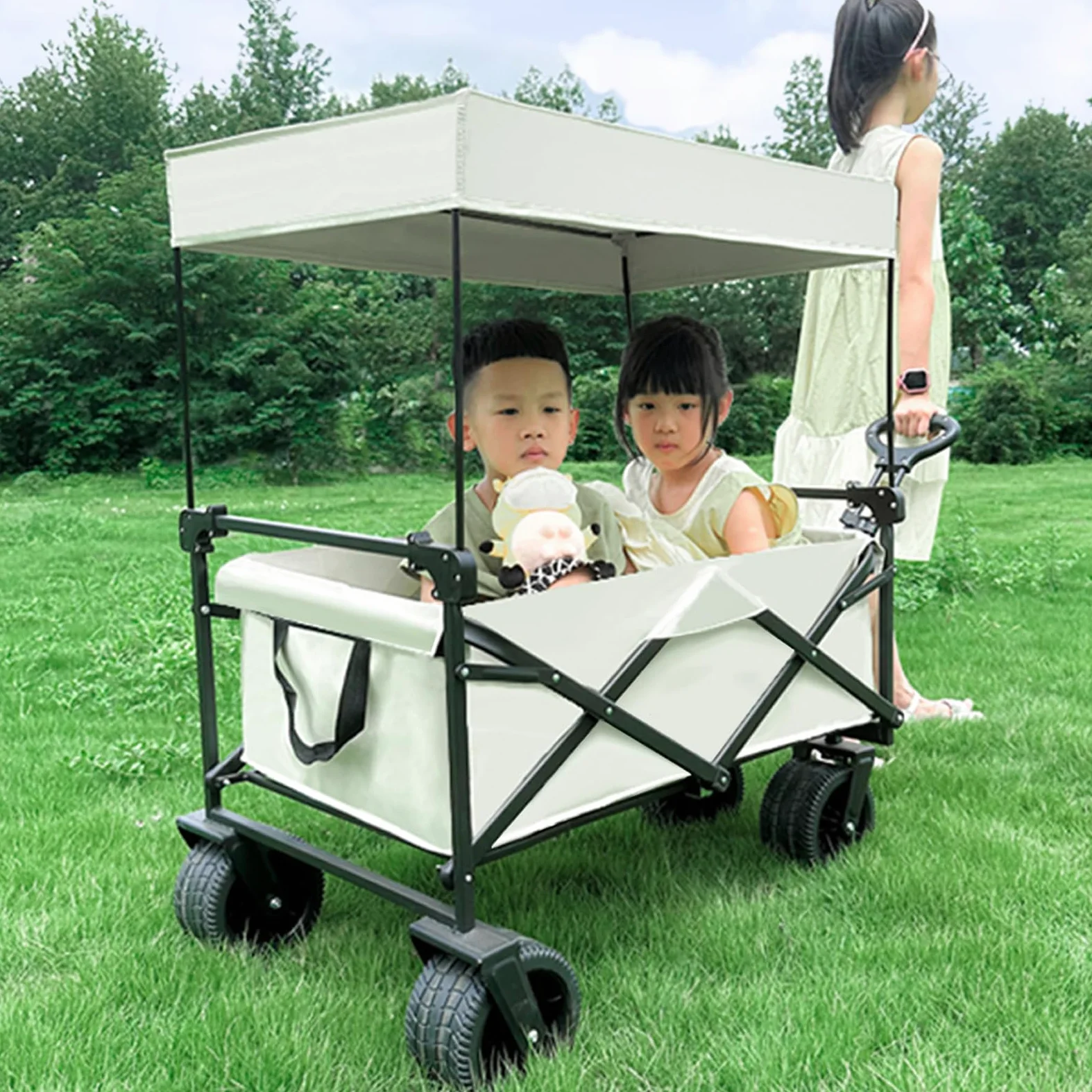 Carro plegable con ruedas, protección solar, carro, toldo, toldo para camping al aire libre, carrito de playa, toldo