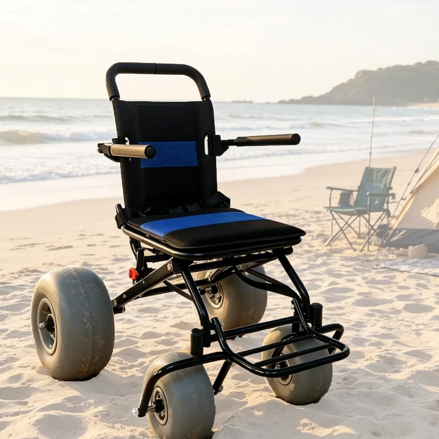 Silla De Ruedas Plegable para Playa, Silla De Ruedas Ligera para Personas Mayores Y Niños, Silla De Ruedas Todoterreno, con Neumáticos Anchos De 12" Y 9", Capacidad De 130 Libras para