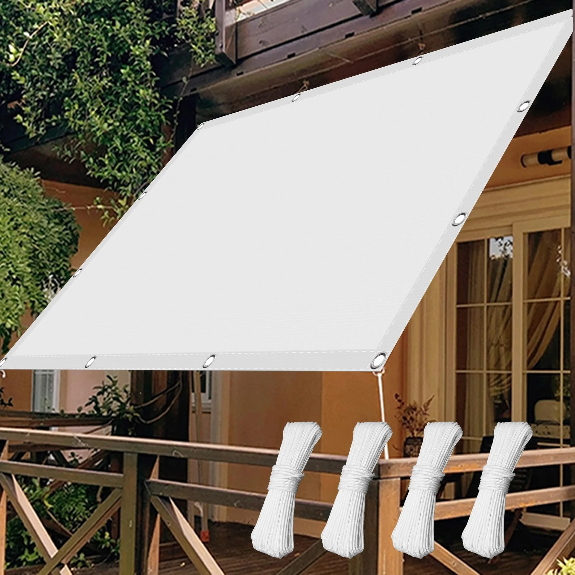 Malla Sombreo Sun Net 230 x 400 cm Protección UV 98% Prueba de Viento Malla Sombra con Ojales Sombreo Toldo Vela 100% Poliéster con SOGA para Patio Jardín Terraza, Blanco