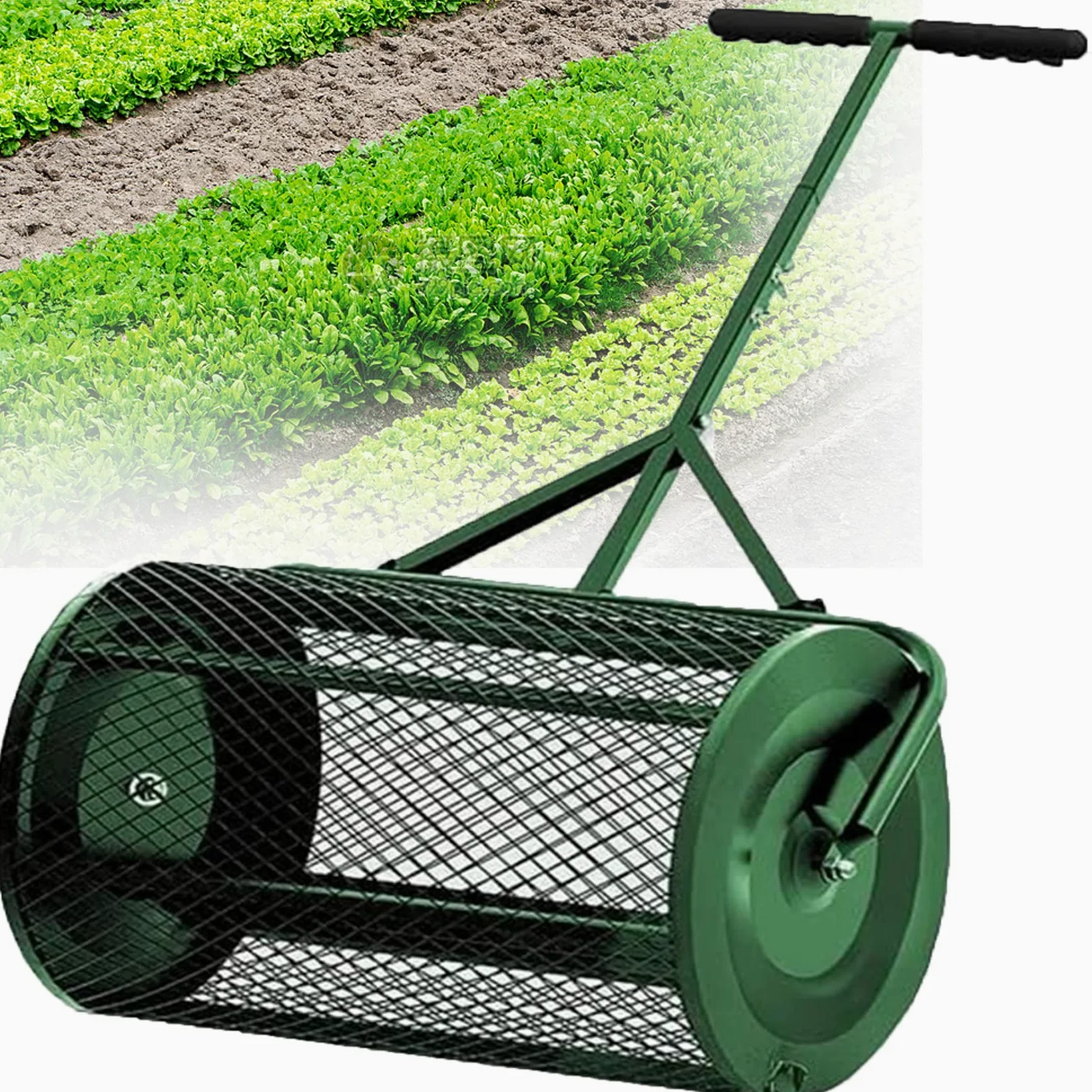 Esparcidor de turba, esparcidor de abono de 24 Pulgadas, con Mango Largo Ajustable, Duradero y liviano, para abono de Superficie, Tierra, mantillo, Fertilizantes y Suelo