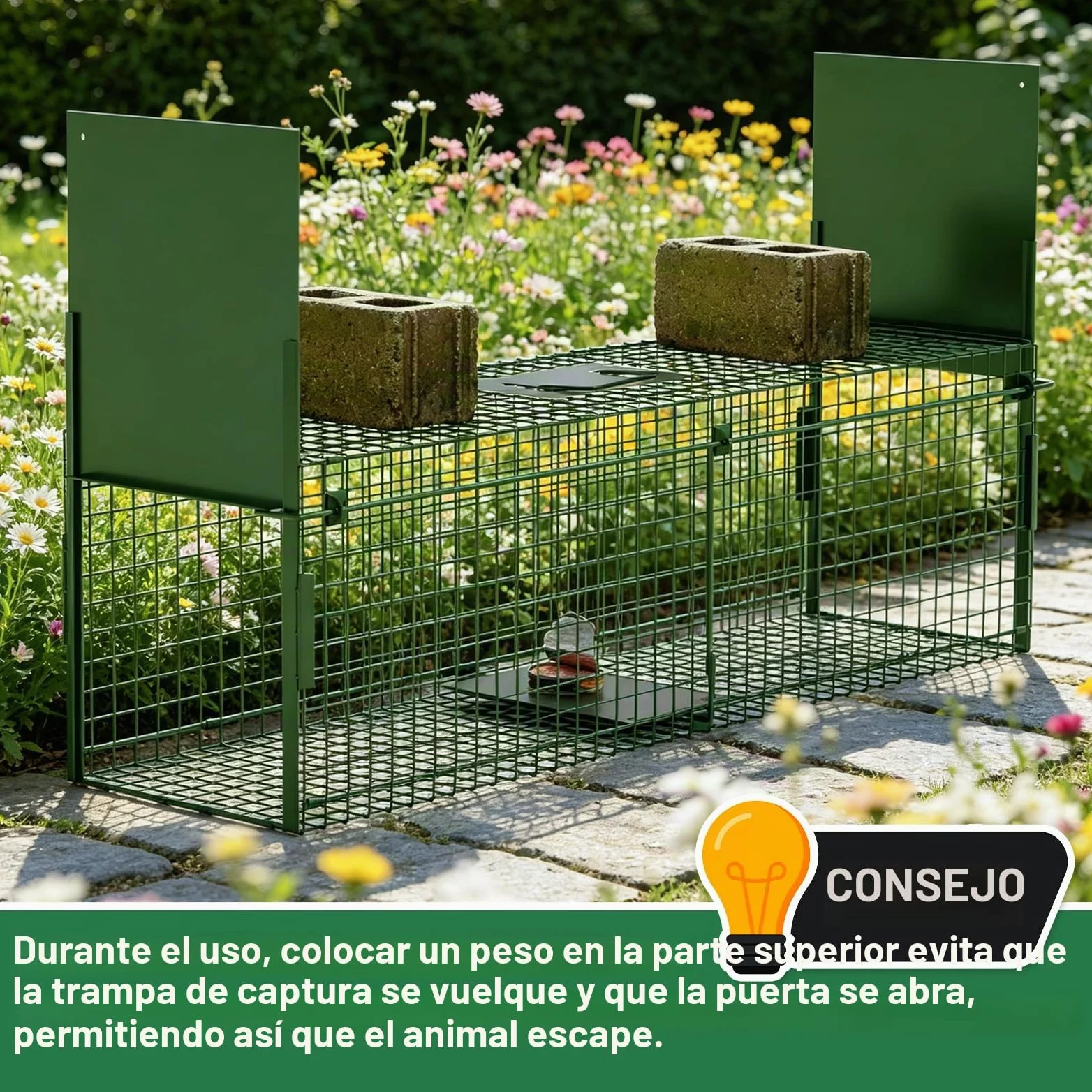 Trampas para Animales Vivos Verde Fuerte Ocultación Trampa Ratones Humanitario Jaula Trampa para Gatos Trampa para Mapaches Professional Trampa para Zorros, 100x28x28cm