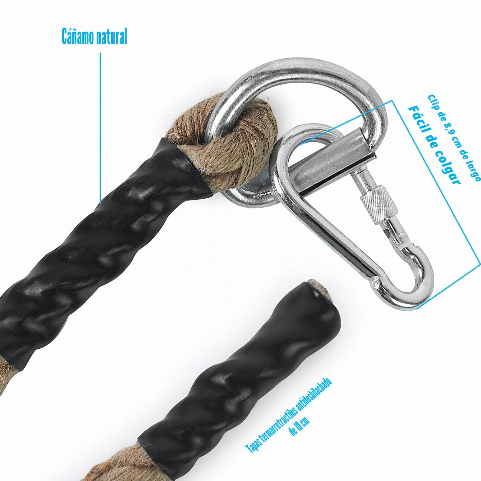 Cuerda de Yute para Trepar 30/40/50mm 3-9m con Mosquetón para Escalada Crossfit Gimnasio