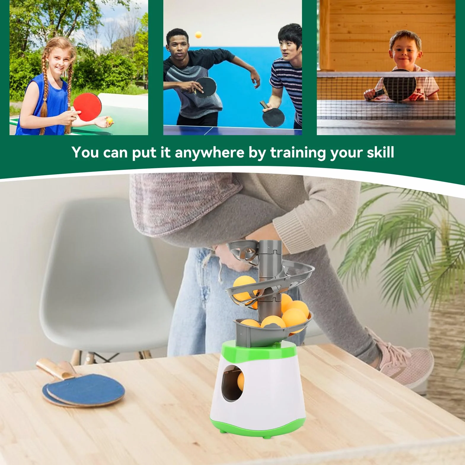 Máquina de Pelotas de Ping Pong 5000 mAh Lanzador Automático de Tenis de Mesa con 10 Pelotas de Entrenamiento