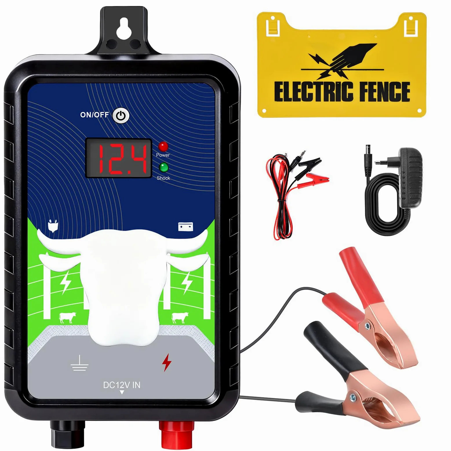 Pastor Eléctrico 12KV 4 Julios Alcance 24KM Controlador Corriente Batería Solar para Vacas Caballos