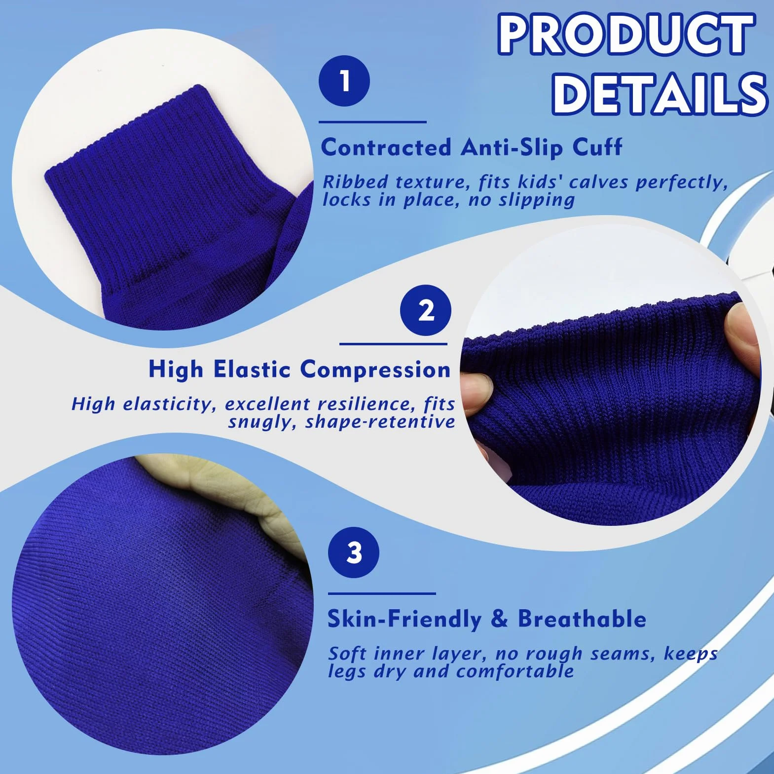 Calcetines de Fútbol Infantil Azul Transpirables con Protectores Espinillas