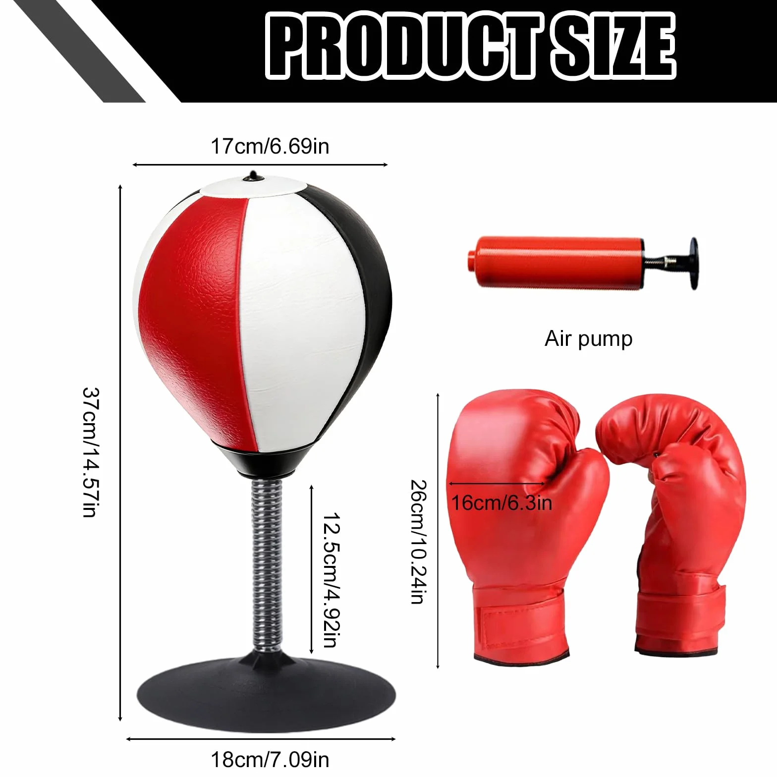 Tisc Punchingball Mesa con guantes, saco de boxeo Funpunch con ventosas, bomba de aire