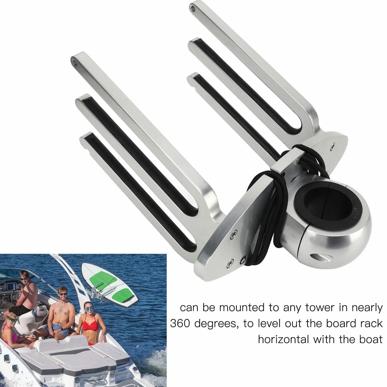 Soporte para Wakeboard Ajustable en Ángulo, Aleación de Aluminio Pulido, Compatible con Tubos de 189-248 Pulgadas
