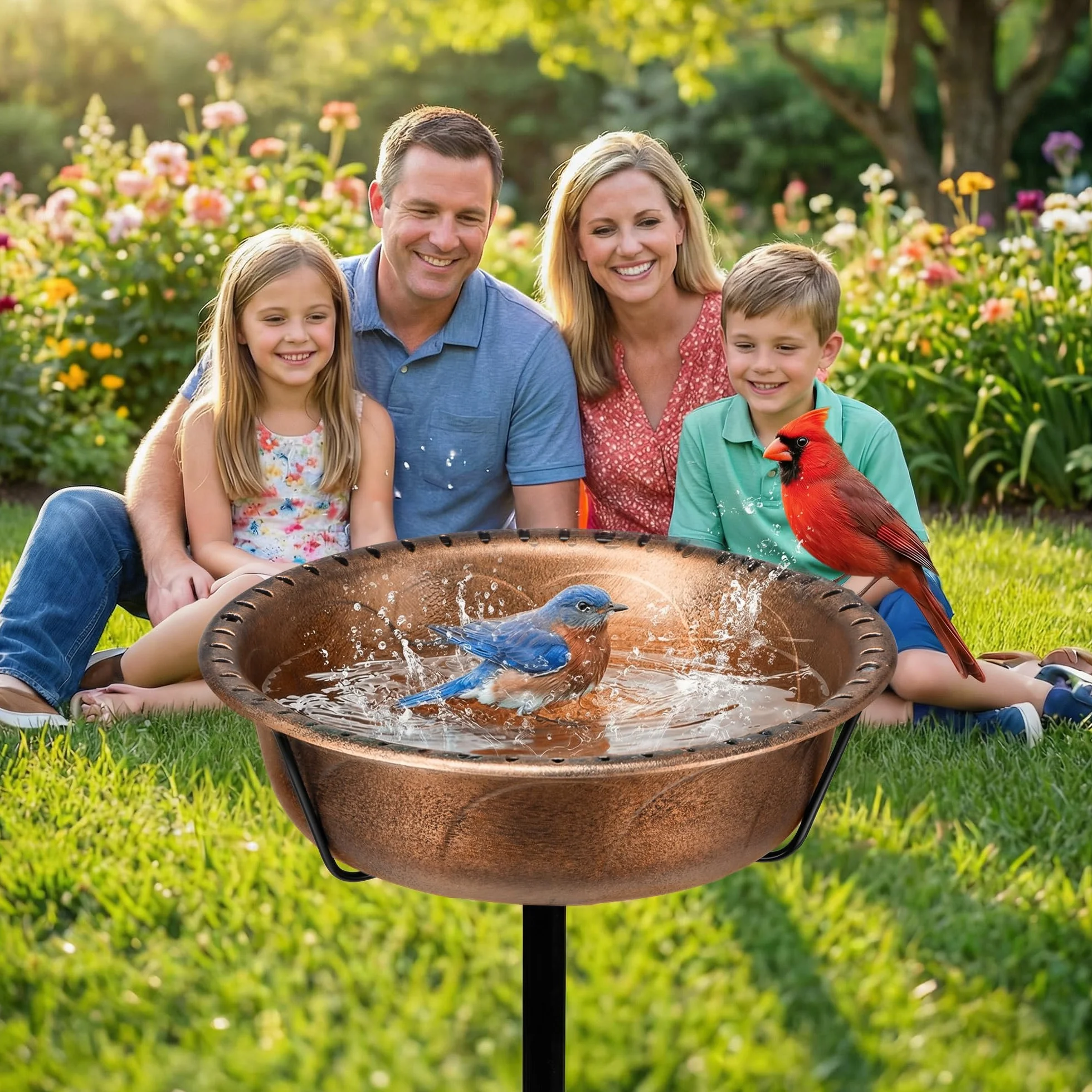 VIVOHOME Baño para Pájaros Exterior, Cuenco Desmontable con Base 4 Puntas, Baño y Comedero para Jardín y Césped (Bronce)