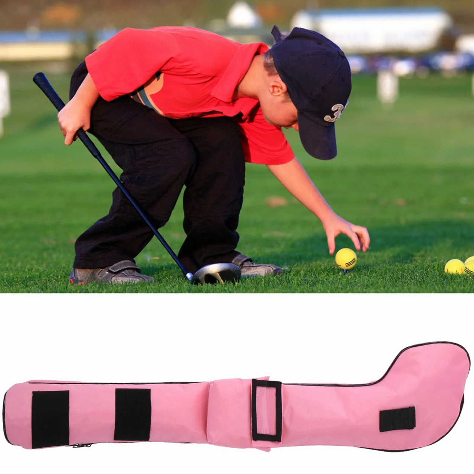 VBESTLIFE Torba Nylonowa na Kije Golfowe, Przenośna Nieprzemakalna Składana dla Dzieci (Różowa)