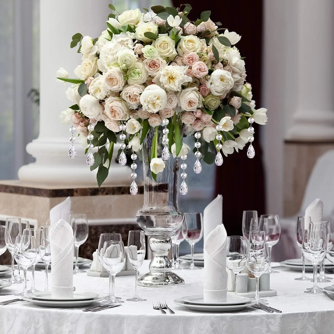 10 Pieza Prisma de Colgante de Cristal Transparente Gotas Colector de Sol con Cuentas de Octágono para Cortina Candelabro Florero Jardín Fiesta Navidad Boda Decoración (Lágrima)