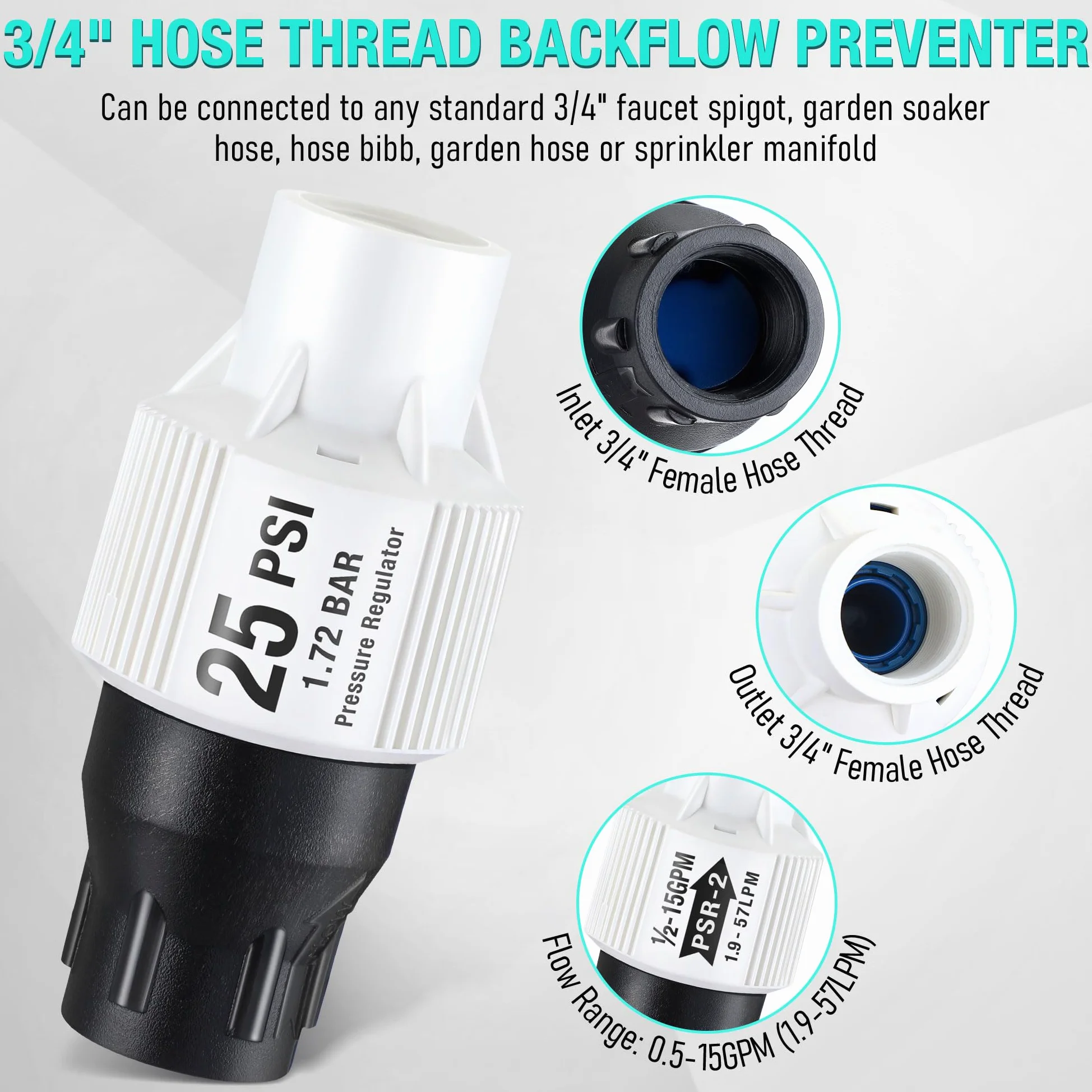 Aurelema Regulador de presión de riego por goteo y filtro, 25 PSI para manguera de jardín/grifo de 3/4 pulgadas y filtro en Y en línea de riego por goteo, conexiones de rosca de manguera FHT de 3/4 x