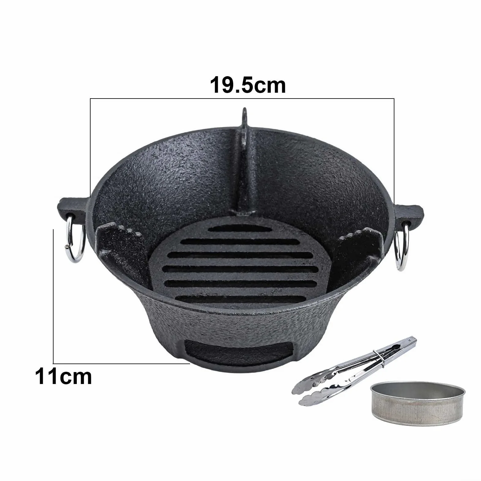 Estufa de carbón de hierro fundido, parrilla coreana portátil para barbacoa y horno japonés con base gruesa para calentamiento uniforme, cocina compacta para acampar al aire libre, negro (19,5 cm)