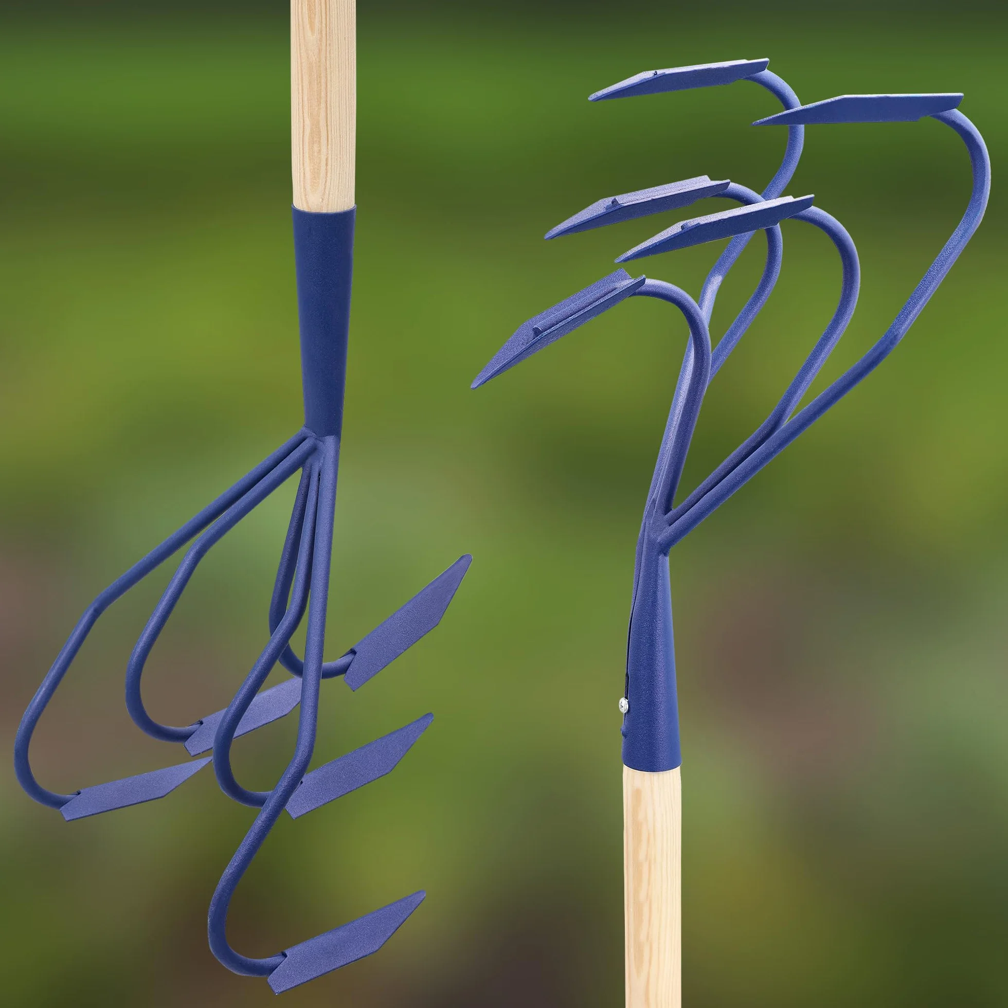 KOTARBAU® Cultivador para jardín 175 cm, Aireador manual 5 dientes curvos, Mango de madera, Herramienta de jardinería para mullir y airear la tierra, Garra de jardín para aflojar la tierra, Extirpador