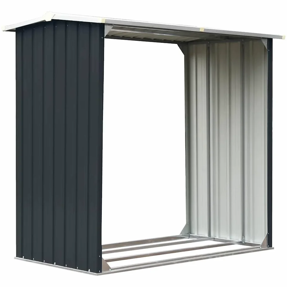vidaXL Caseta de Jardín para Leña Acero Galvanizado Soporte Almacenaje Terraza Patio Estructuras Organizadores Duradera Resistente Gris 172x91x154cm