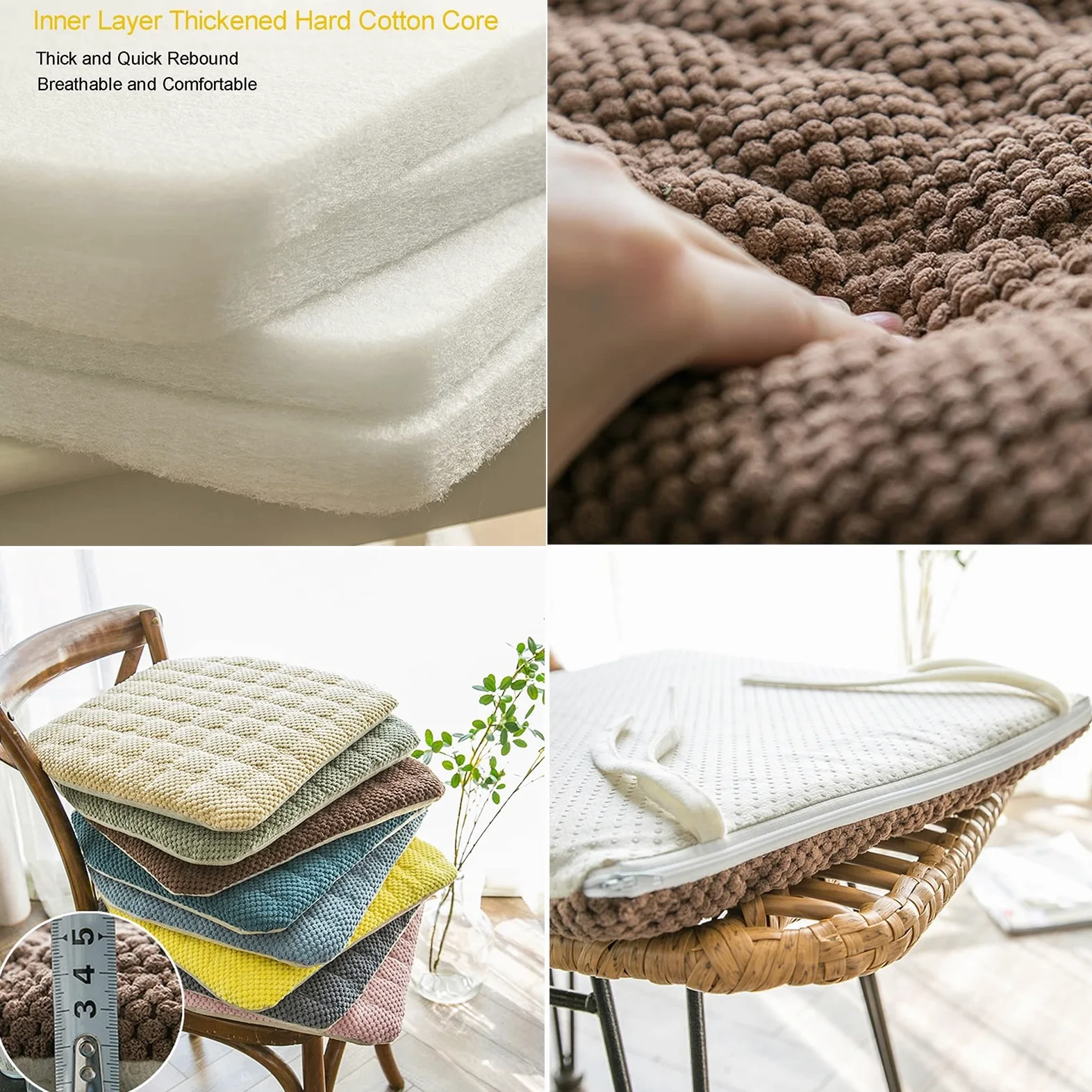 Cojines para silla de 16" x 18" con lazos, almohadilla para silla de cocina con funda extraíble, cojines de asiento antideslizantes para silla de comedor, almohadillas para silla duraderas y lavables,