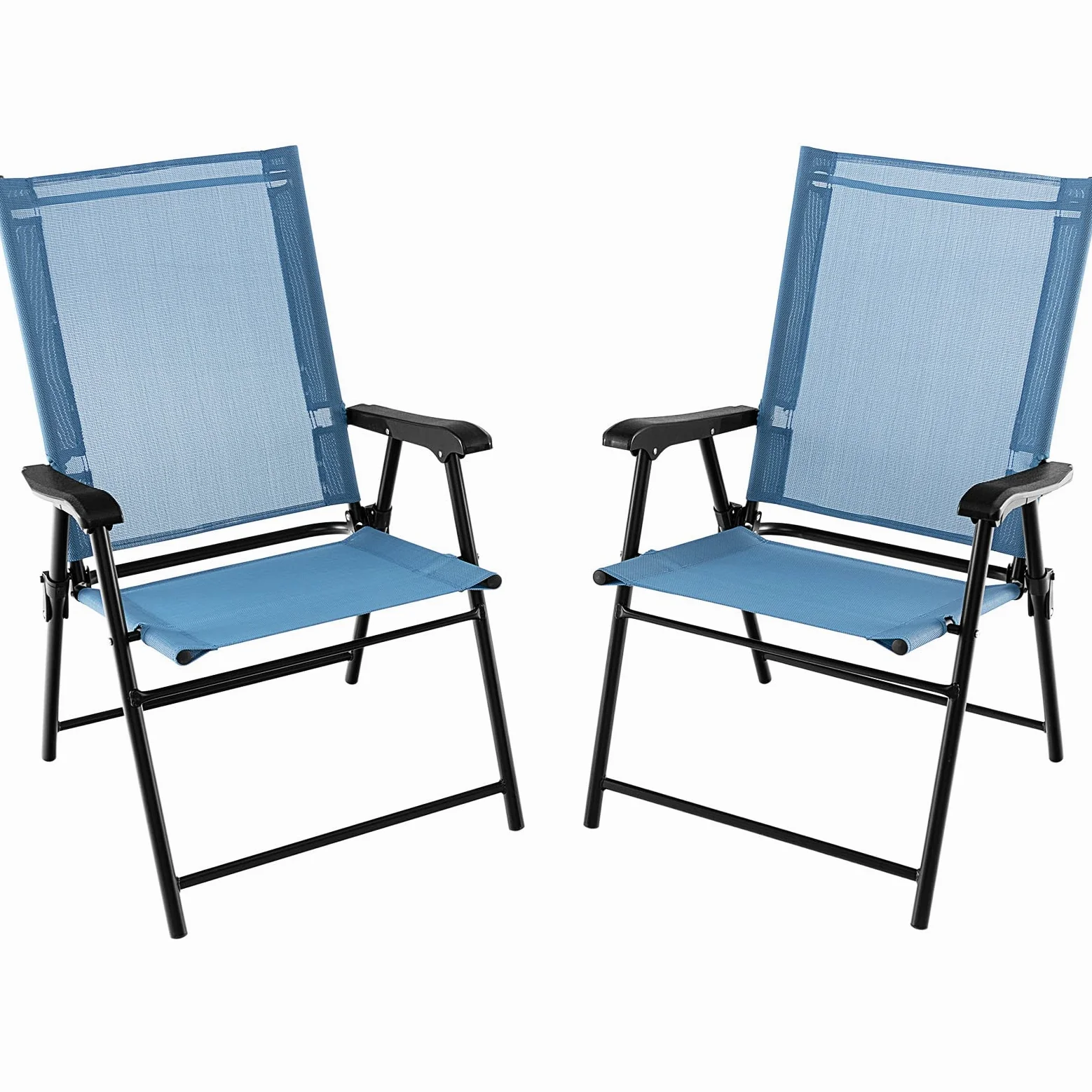 COSTWAY Set de 2 Sillas de Jardin Plegable, Silla Plegable Camping con Respaldo de Tela y Resabrazos, 2 Sillas Terraza Exterior, 65 x 60 x 93 cm, Terraza, Patio Trasero, Piscina Camping (Azul)