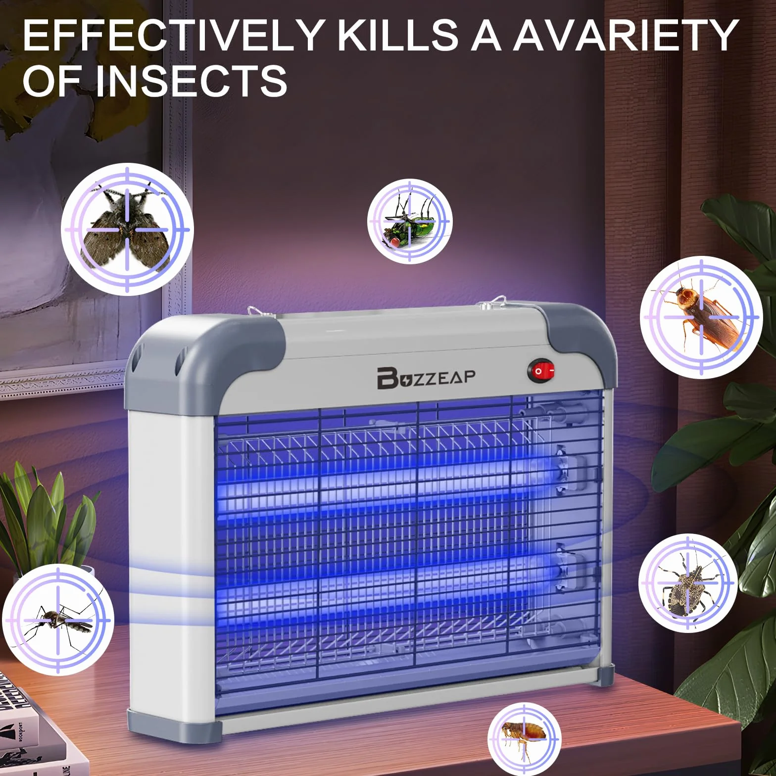 Lámpara Antimosquitos Eléctrica para Interior 20W, Mata Mosquitos y Moscas, Trampa para Insectos Voladores para Dormitorio, Cocina y Oficina, 2 Tubos UV Reemplazables