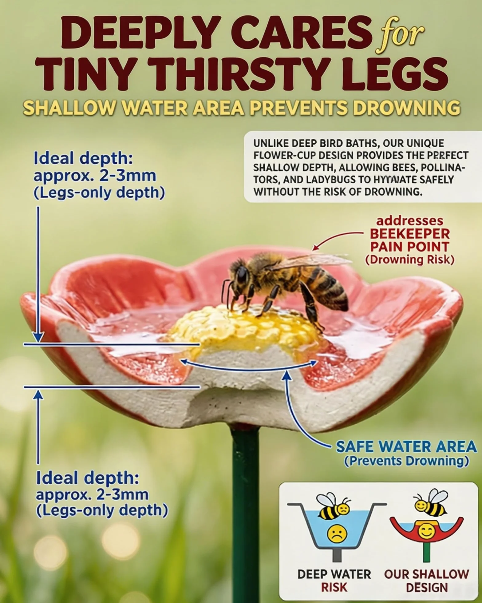 Genérico BJuego de seis piezas ebedor de agua de abeja, Estación de Agua para Insectos en Forma de Flor, Bebederos de Abejas para Jardín, ,Adecuado para insectos y mariposas