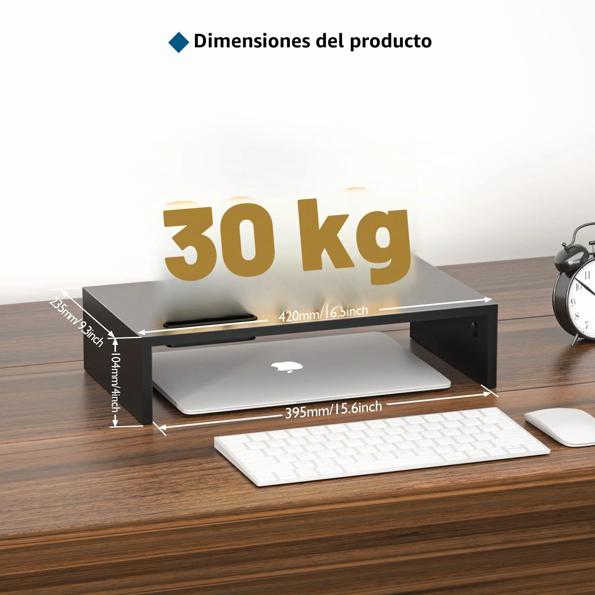 BONTEC Elevador Monitor de Madera, Soporte Monitor 1 Nivel Gestion Cables Ranura Movil Negro 420x235x104mm