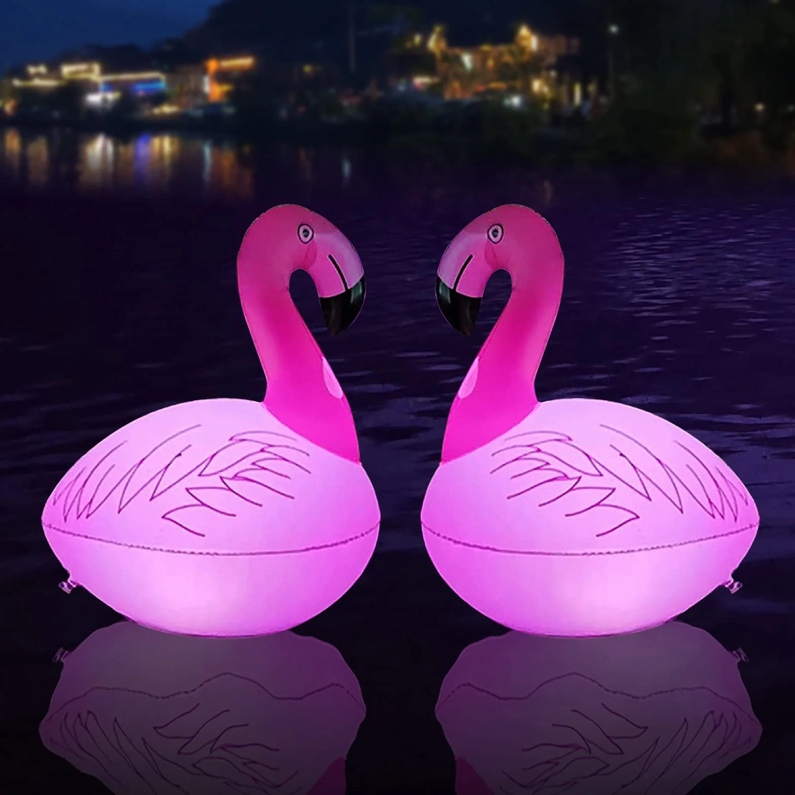 Luz Solar Flotante Para Piscina, Flamenco LED Exterior IP68 Impermeable Con Luces Inflables Para Exteriores (2 Piezas)