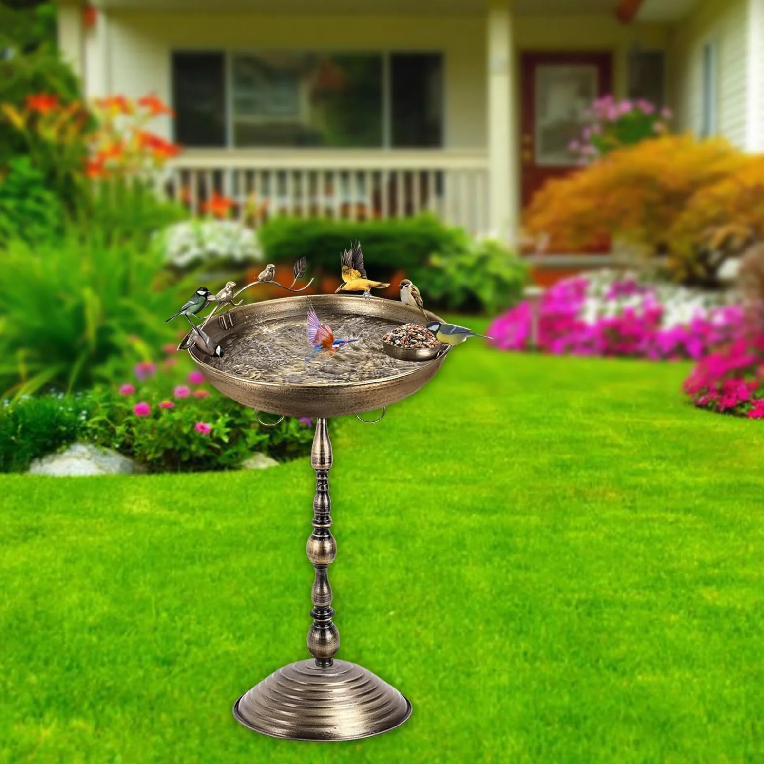 Gralara Bebedero para Pájaros, Comedero/Plato para Pájaros, 66 Cm (26 Pulgadas), Resistente, de Metal, para Decoración de Jardín.