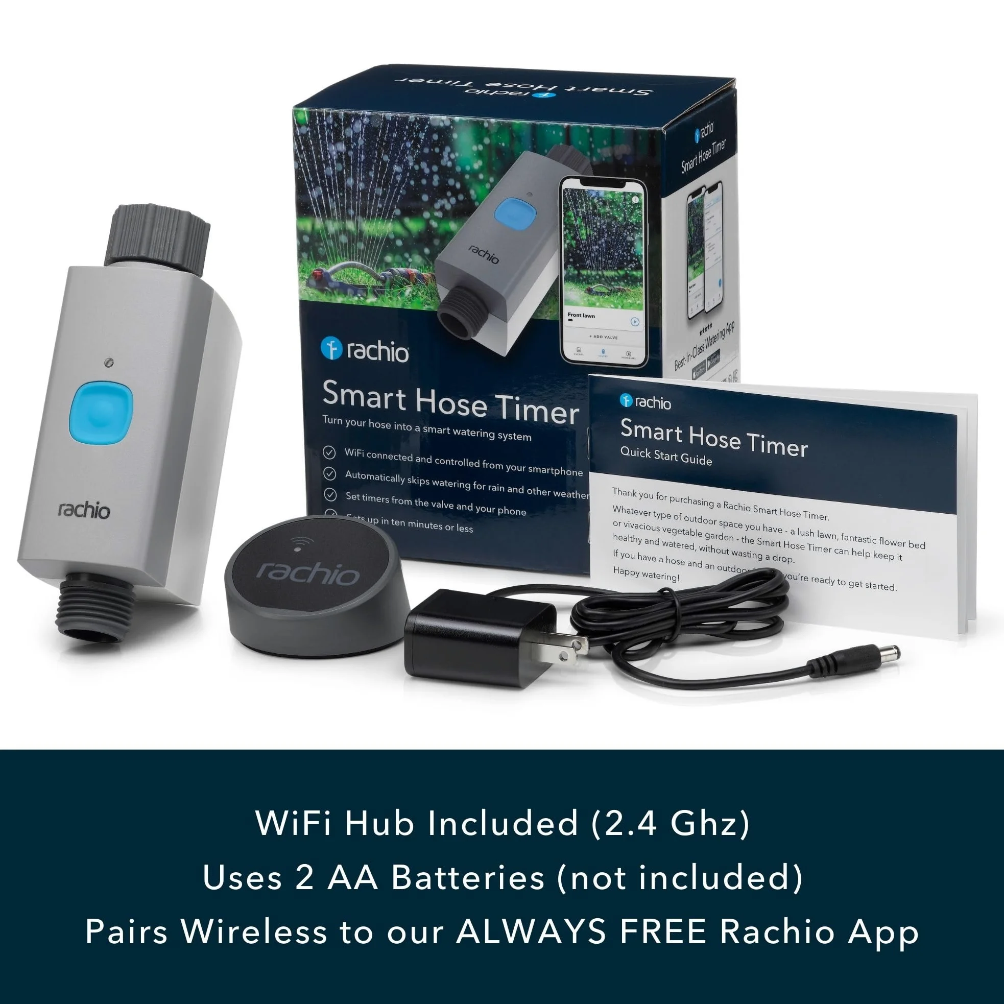 Rachio Temporizador Inteligente de Manguera con hub WiFi para riego al Aire Libre. Fácil instalación del Grifo, automatiza los horarios de Agua y aspersor para el Cuidado del césped, jardín y Patio.