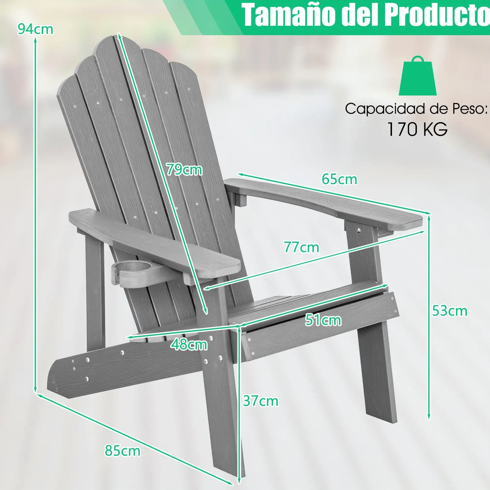COSTWAY 2 Sillas Adirondack con Portavasos, Sillas para Hogueras, Resistente a la Intemperie, Grano de Madera Realista, Facíl de Montaje, Silla de Exterior para Patio, Jardín, Terraza (GIRS,2)