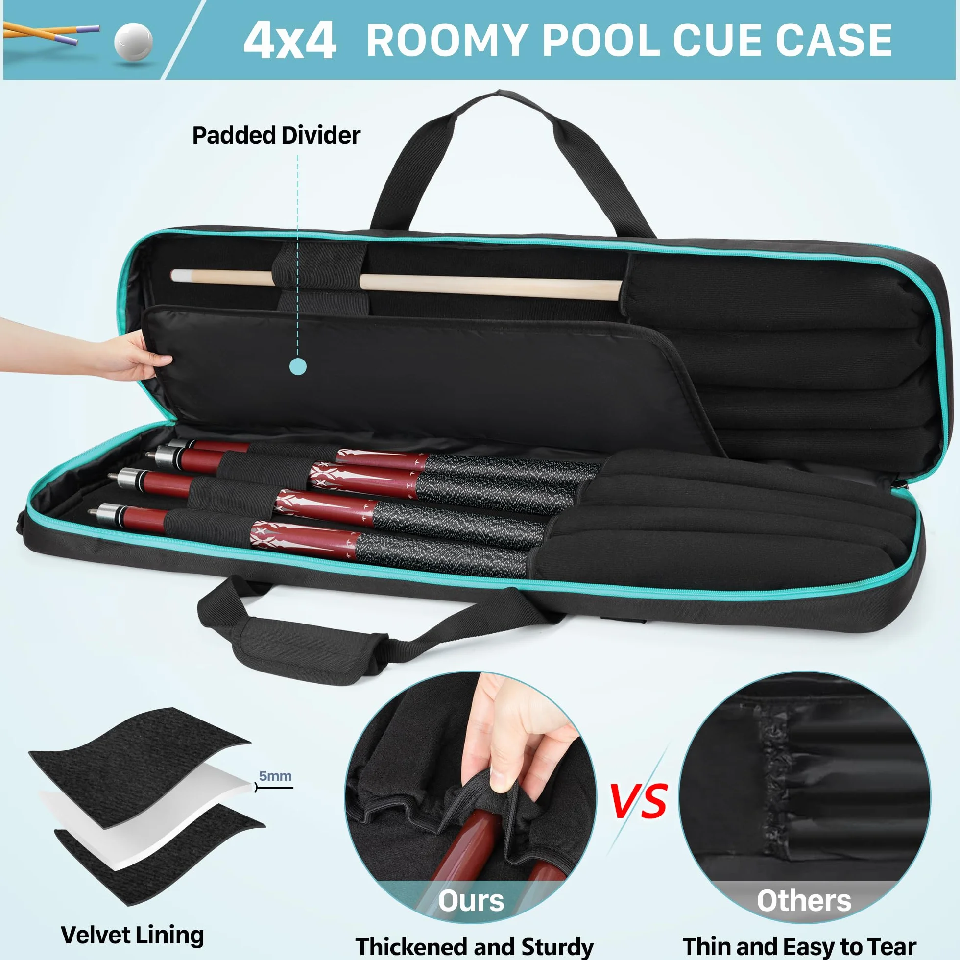 GOBUROS Estuche para Tacos de Billar 4x4 con Capacidad para 4 Colillas y 4 Ejes